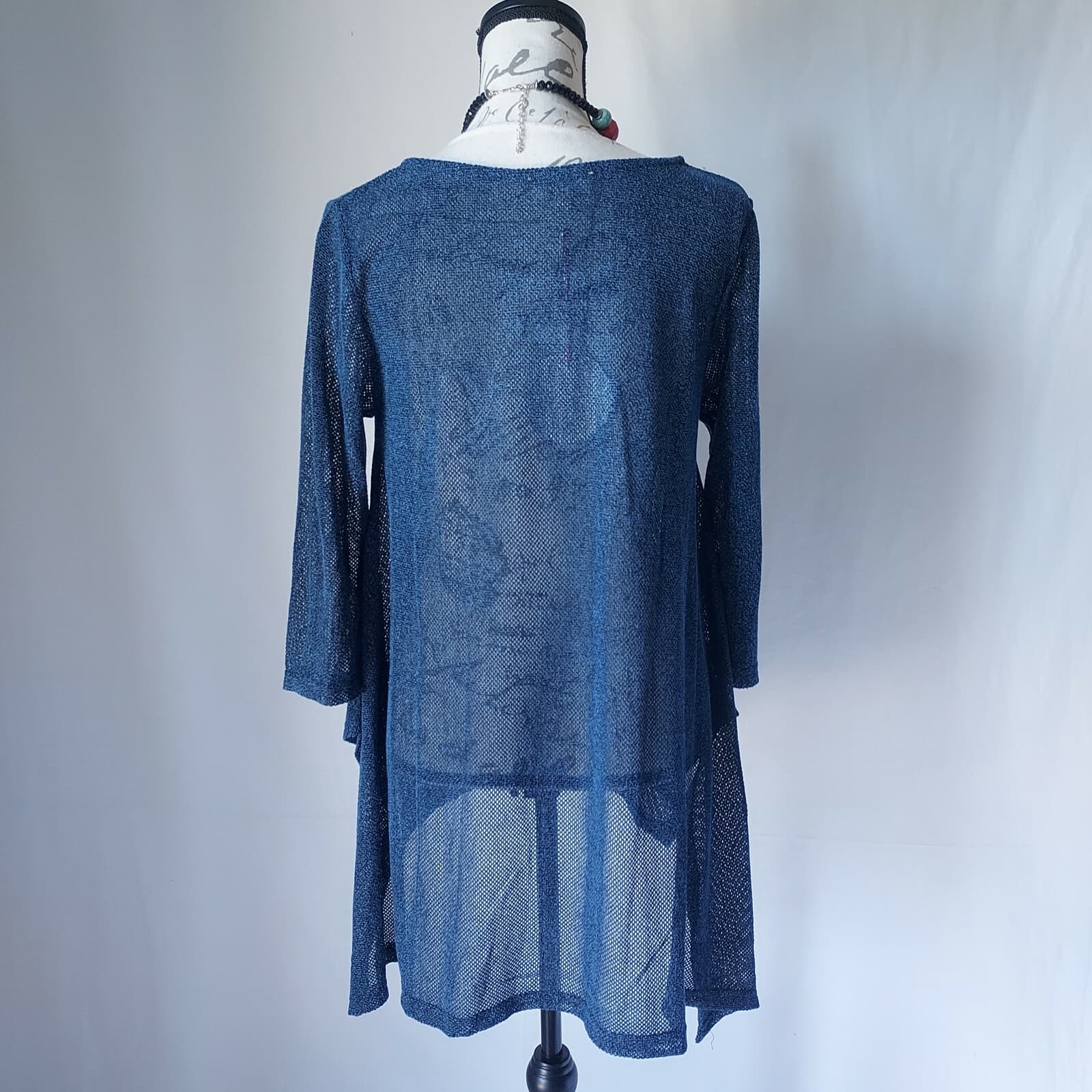 NWT Umgee Knit-Mesh Tunic Top Hi-Lo Long Sleeve Navy Blue Cotton Blend Women M - Thumbnail 6