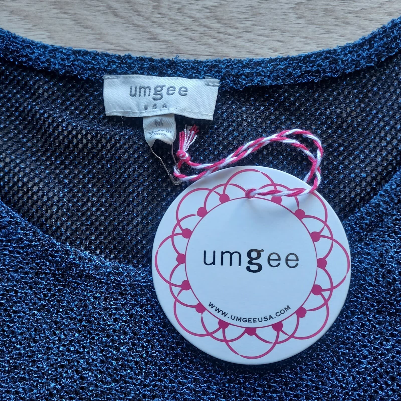 NWT Umgee Knit-Mesh Tunic Top Hi-Lo Long Sleeve Navy Blue Cotton Blend Women M - Thumbnail 8