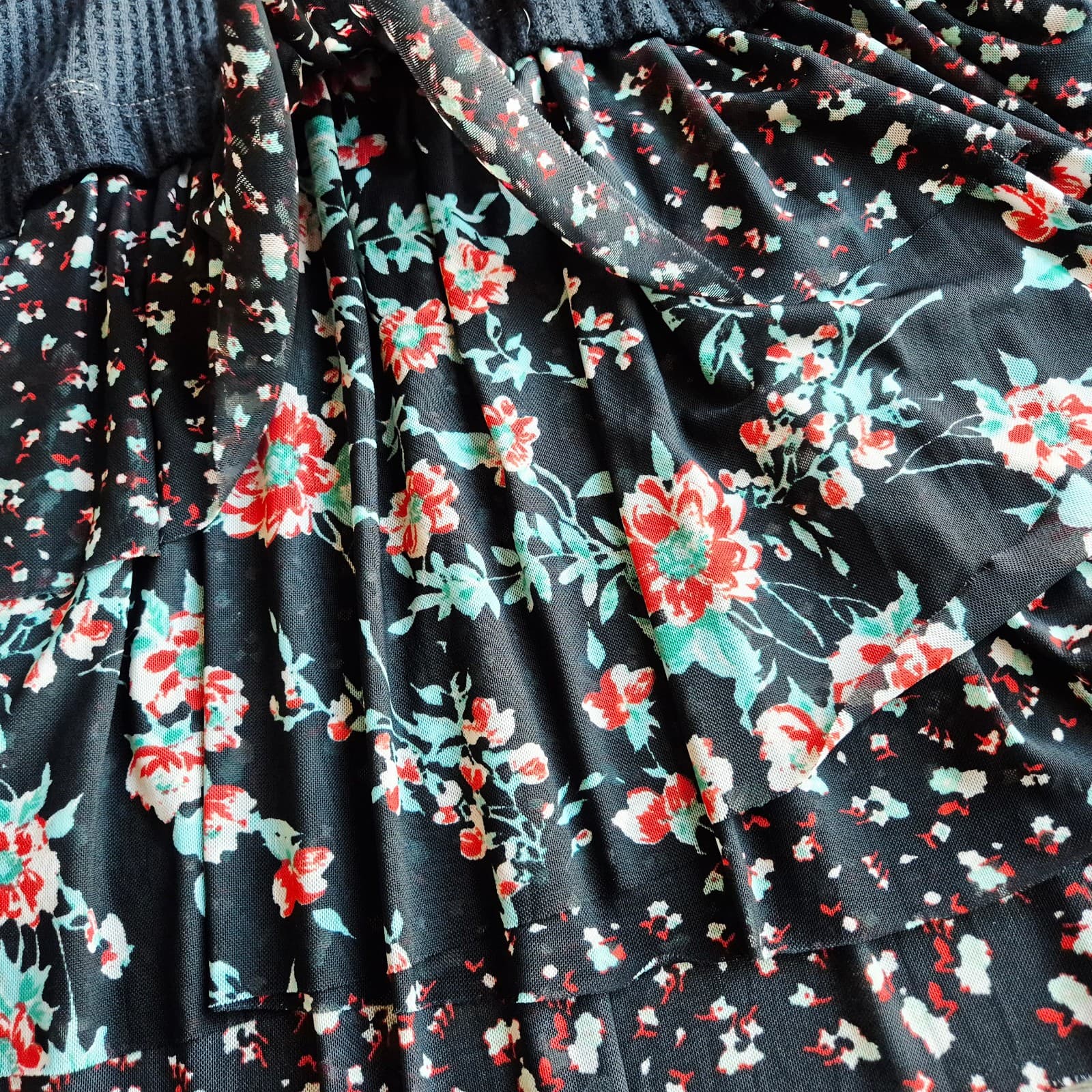 Free People Opposites Attract Mini Dress Long Sleeve Floral Mesh-Hem Black Sz.L - Thumbnail 11