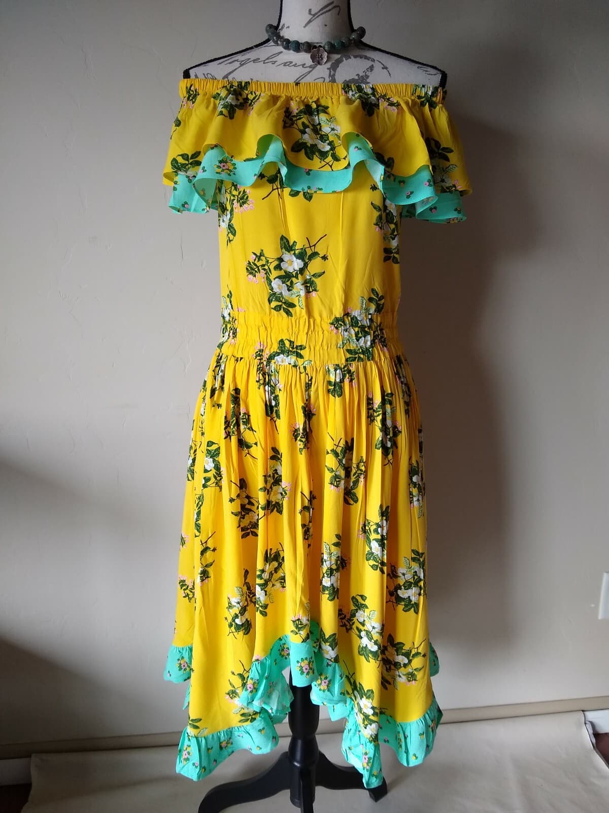 NWT Matilda Jane Hook On A Feeling Dress Rayon Off-Shoulder Floral Yellow Small - Thumbnail 4