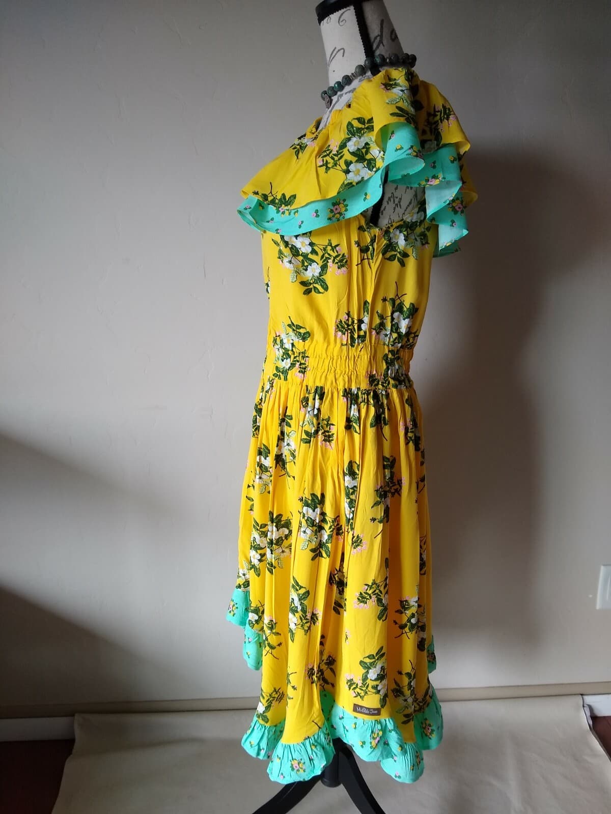 NWT Matilda Jane Hook On A Feeling Dress Rayon Off-Shoulder Floral Yellow Small - Thumbnail 6