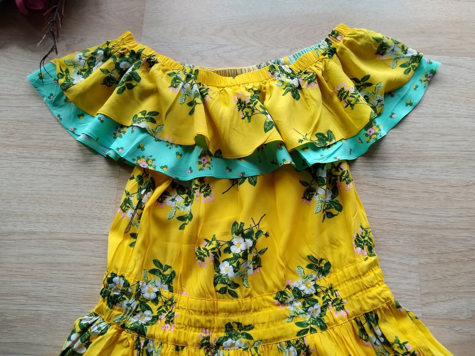 NWT Matilda Jane Hook On A Feeling Dress Rayon Off-Shoulder Floral Yellow Small - Thumbnail 9