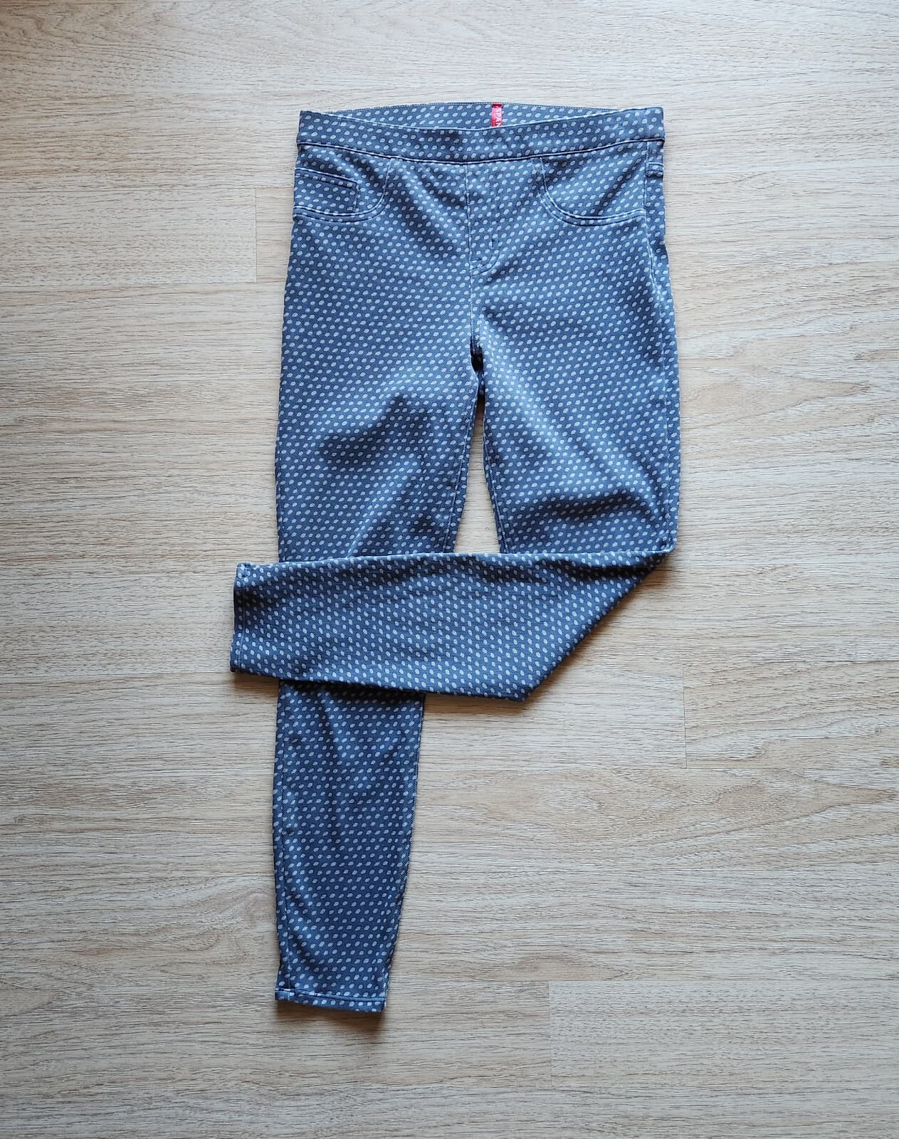 SPANX Jean-ish Ankle Leggings Stretch Pull-On Back-Pocket Polka Dot Blue Grey M - Thumbnail 2