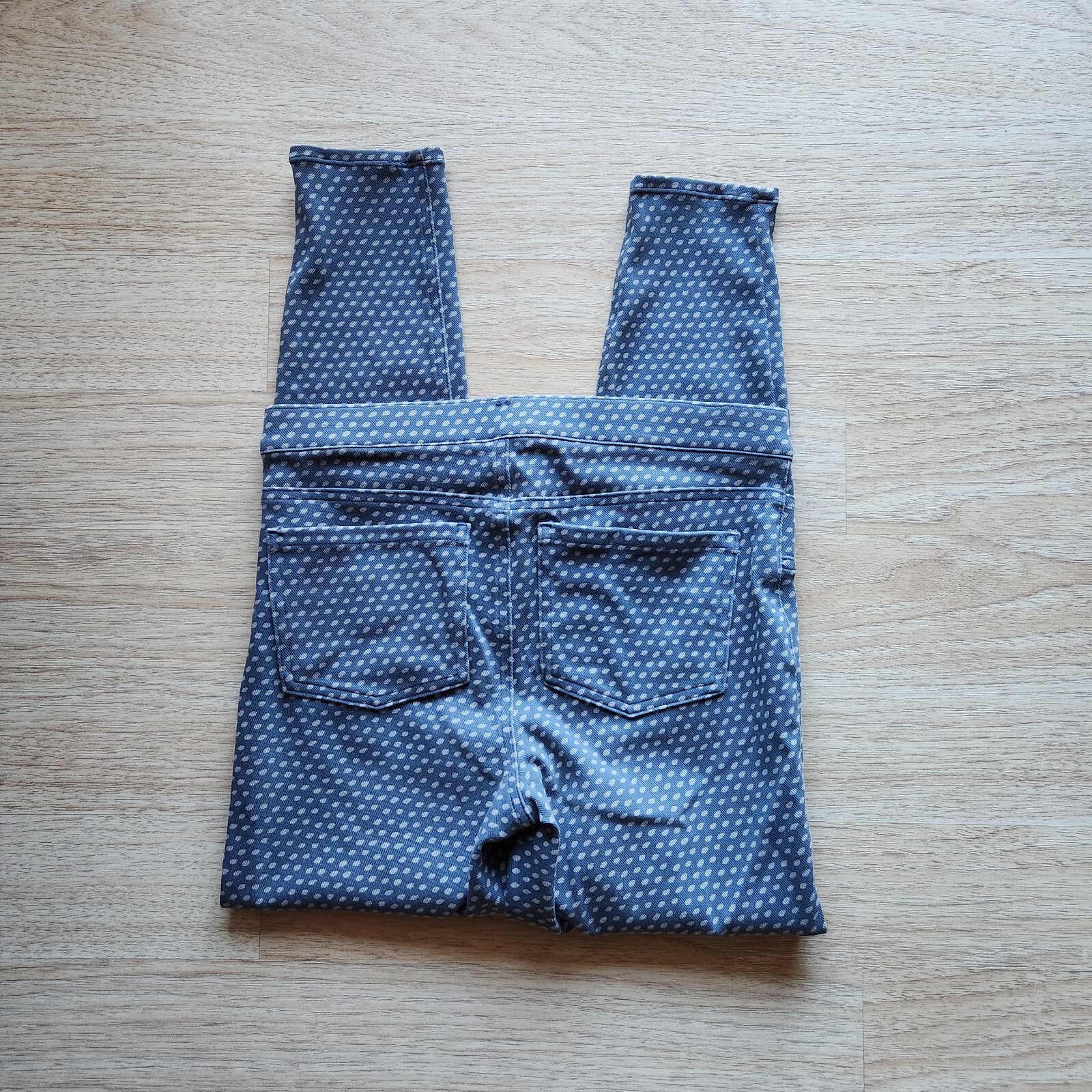 SPANX Jean-ish Ankle Leggings Stretch Pull-On Back-Pocket Polka Dot Blue Grey M - Thumbnail 4