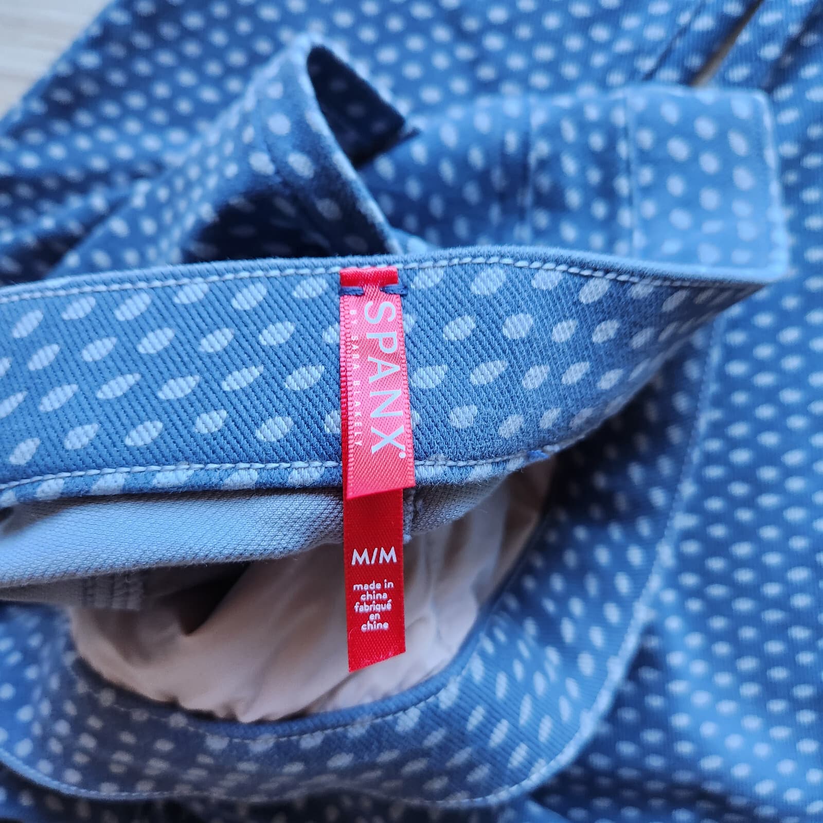 SPANX Jean-ish Ankle Leggings Stretch Pull-On Back-Pocket Polka Dot Blue Grey M - Thumbnail 6