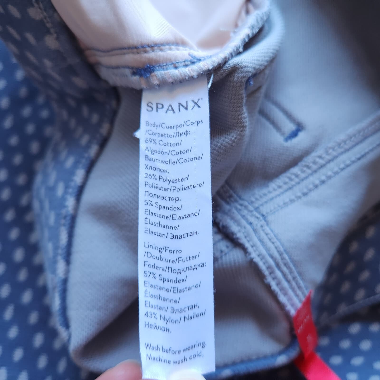 SPANX Jean-ish Ankle Leggings Stretch Pull-On Back-Pocket Polka Dot Blue Grey M - Thumbnail 7