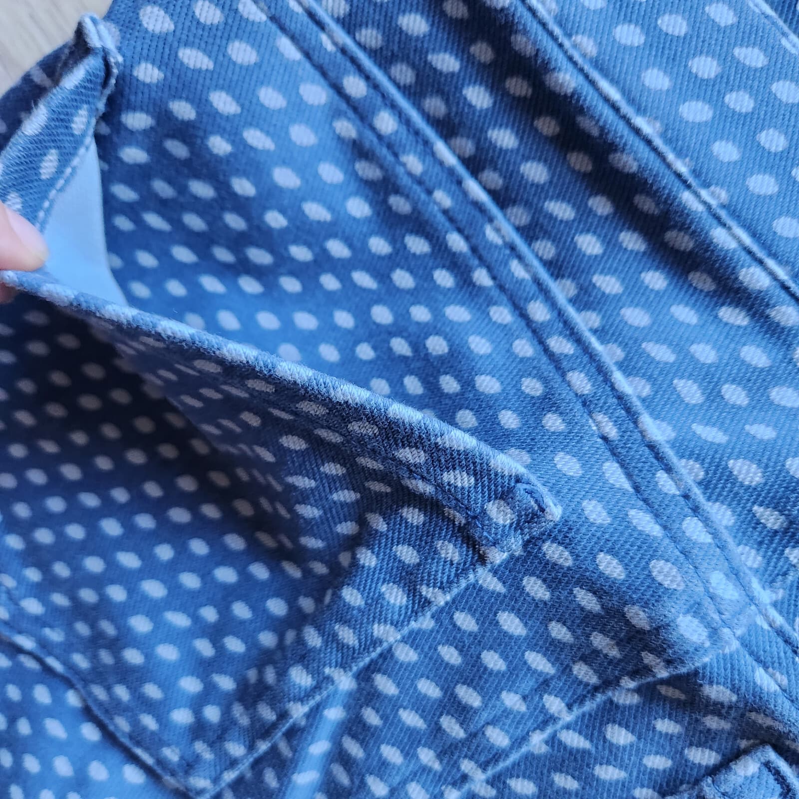 SPANX Jean-ish Ankle Leggings Stretch Pull-On Back-Pocket Polka Dot Blue Grey M - Thumbnail 5