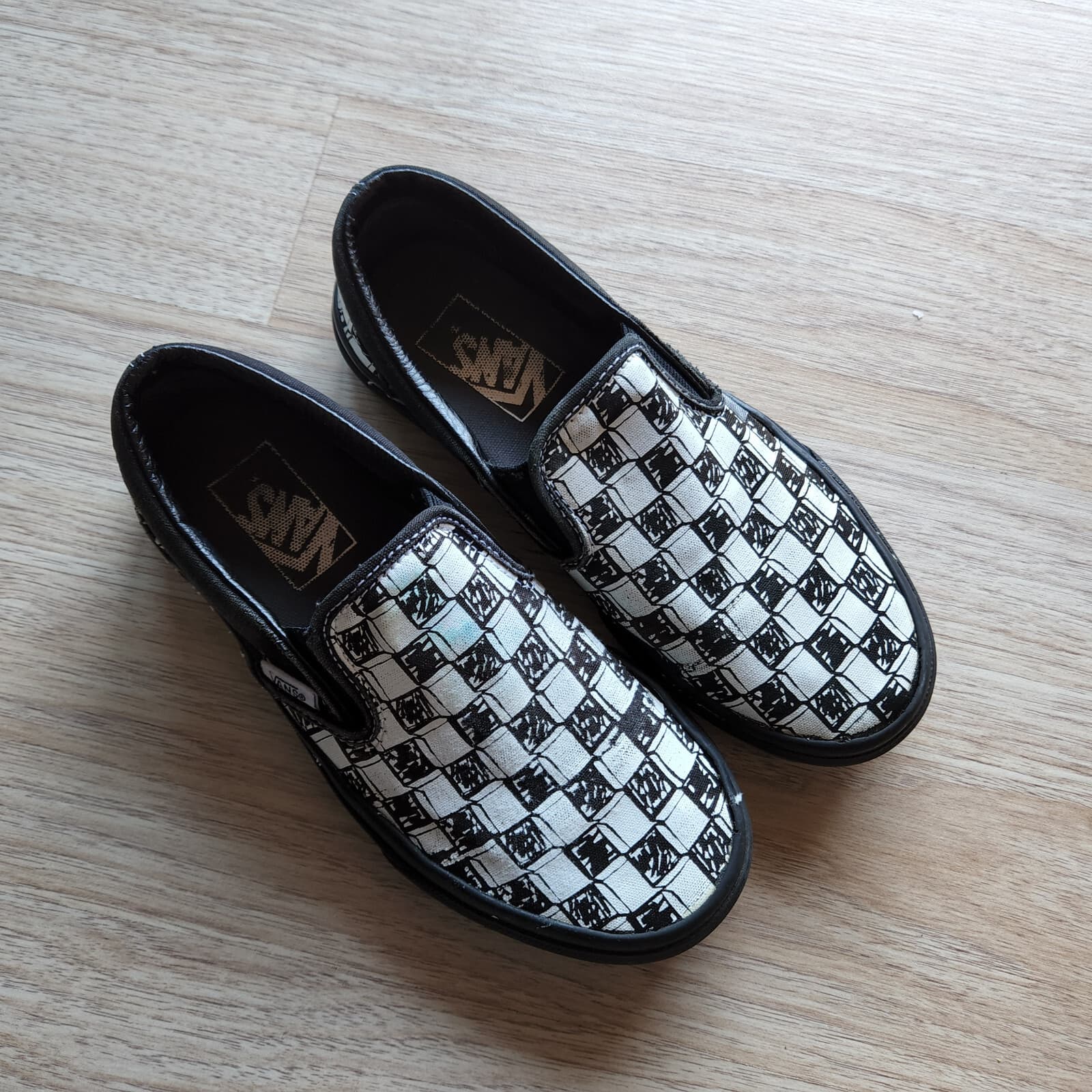 Vans Sketch Checkerboard Slip-On Canvas Sneaker Black White Unisex US-W5.5 M4 - Thumbnail 2