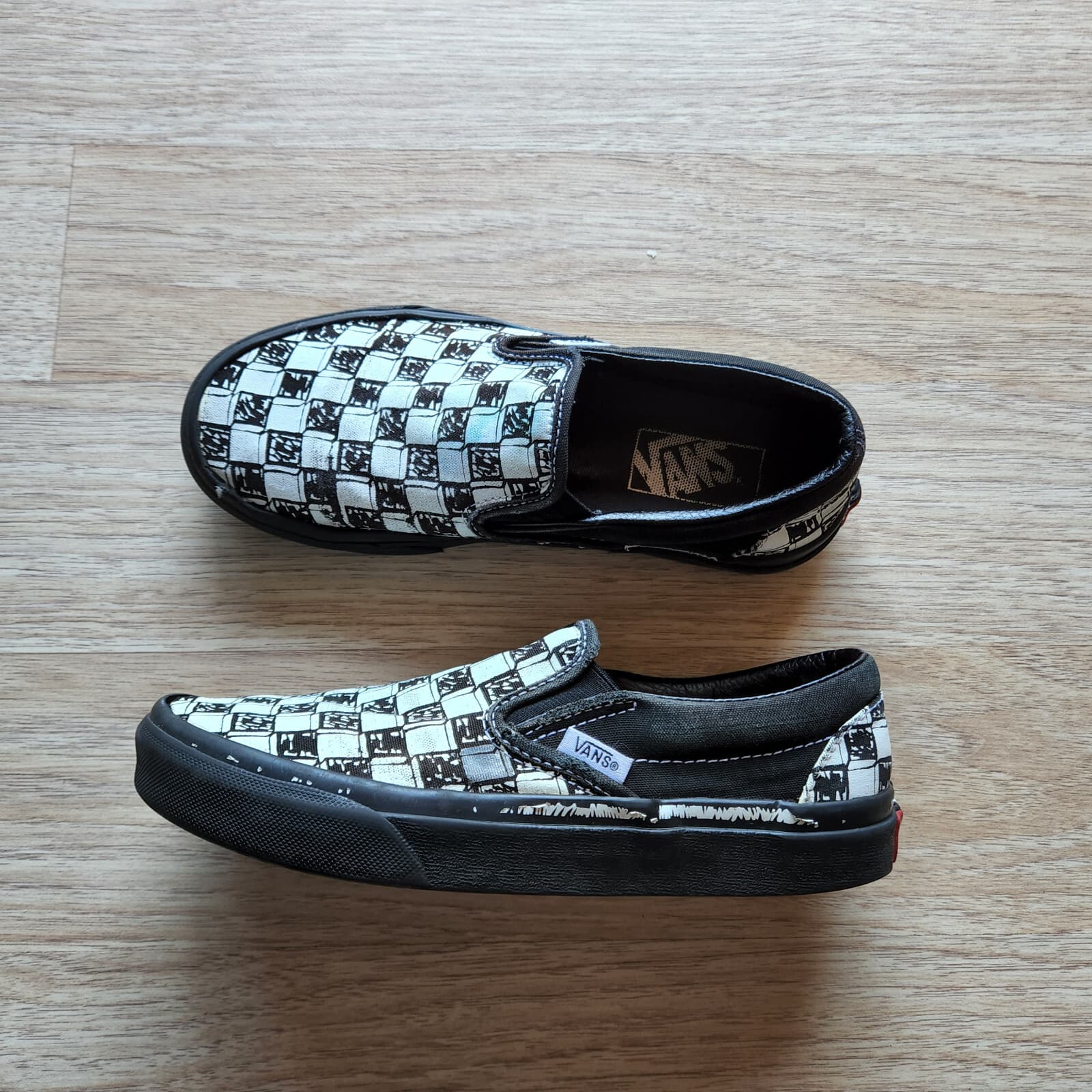 Vans Sketch Checkerboard Slip-On Canvas Sneaker Black White Unisex US-W5.5 M4 - Thumbnail 3