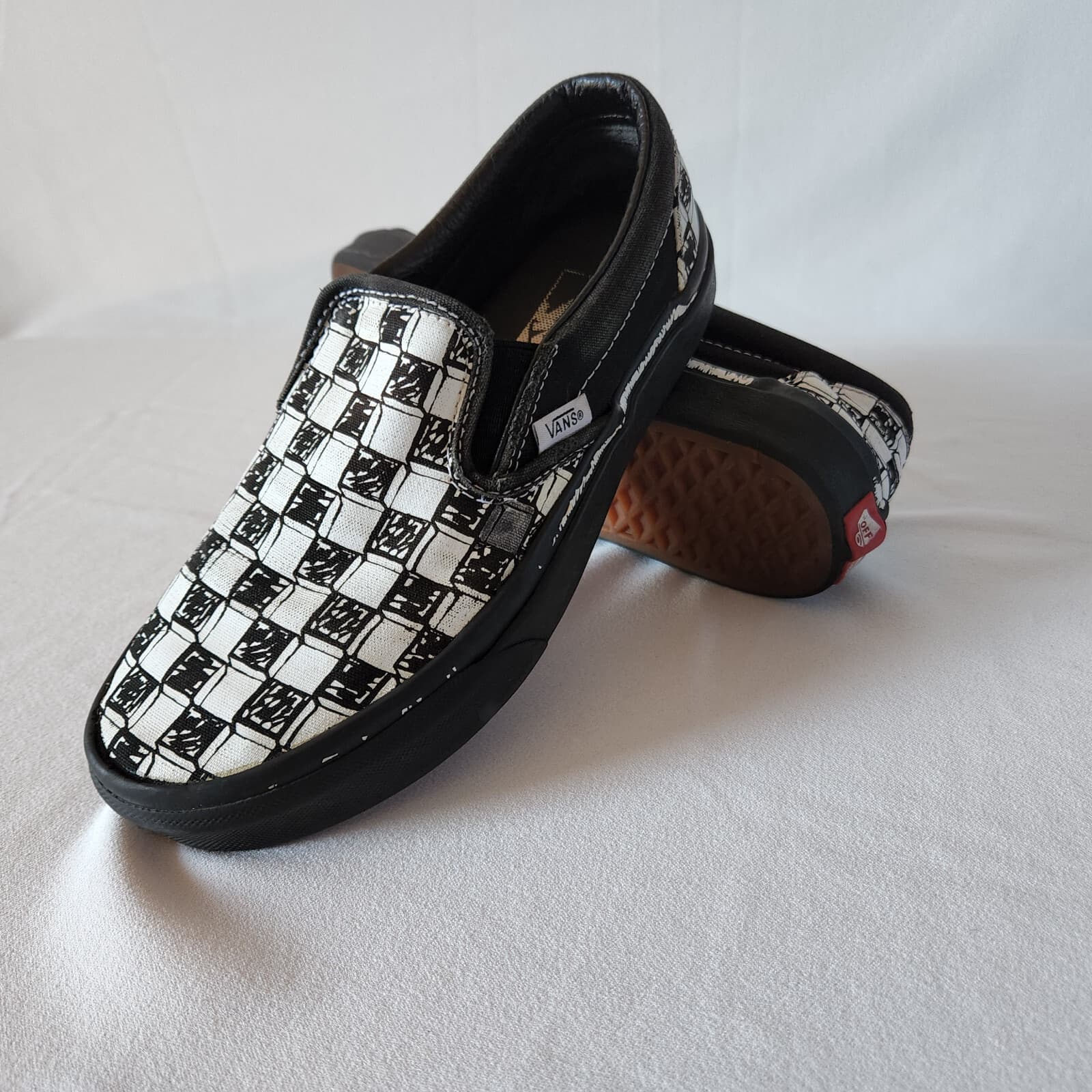 Vans Sketch Checkerboard Slip-On Canvas Sneaker Black White Unisex US-W5.5 M4 - Thumbnail 5