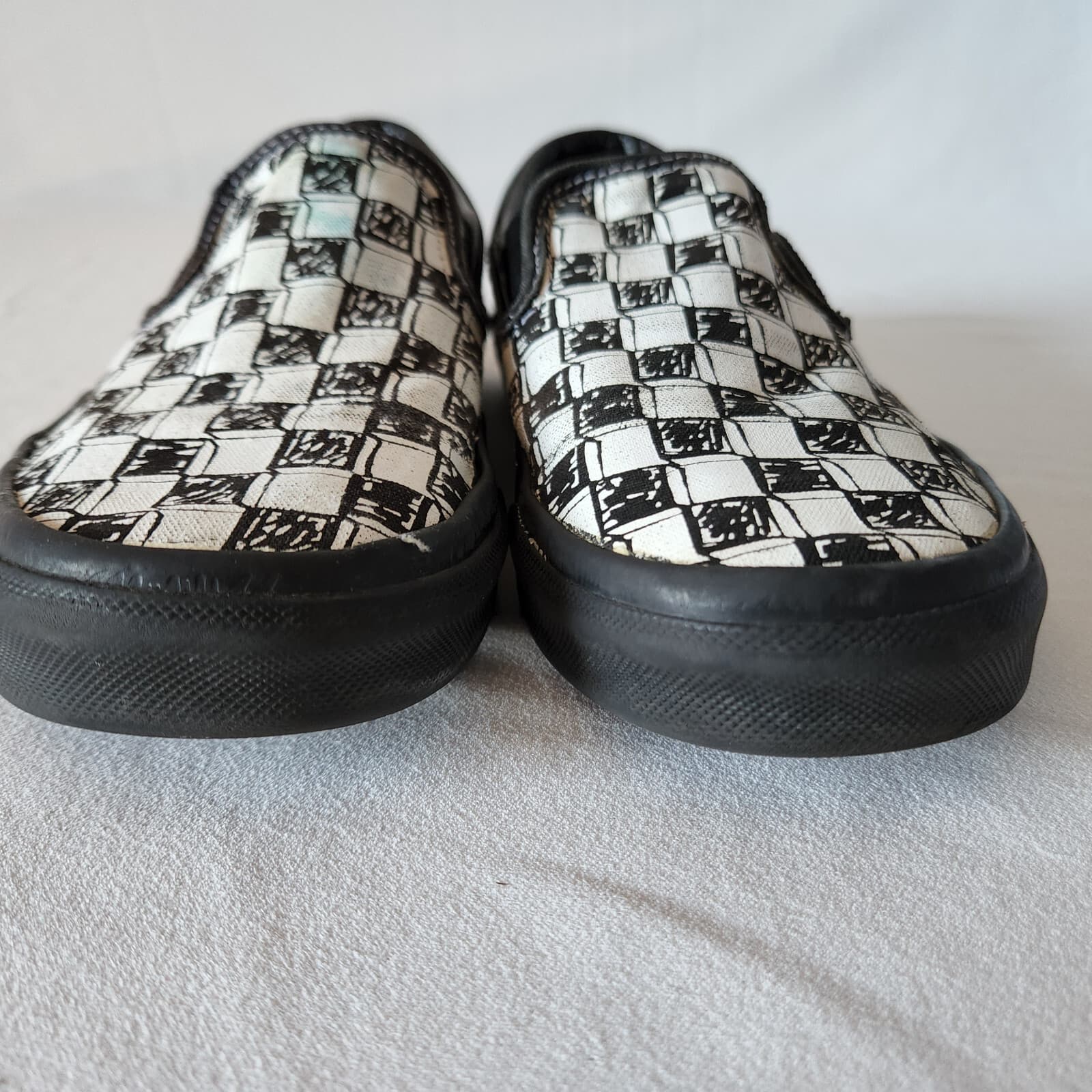 Vans Sketch Checkerboard Slip-On Canvas Sneaker Black White Unisex US-W5.5 M4 - Thumbnail 7