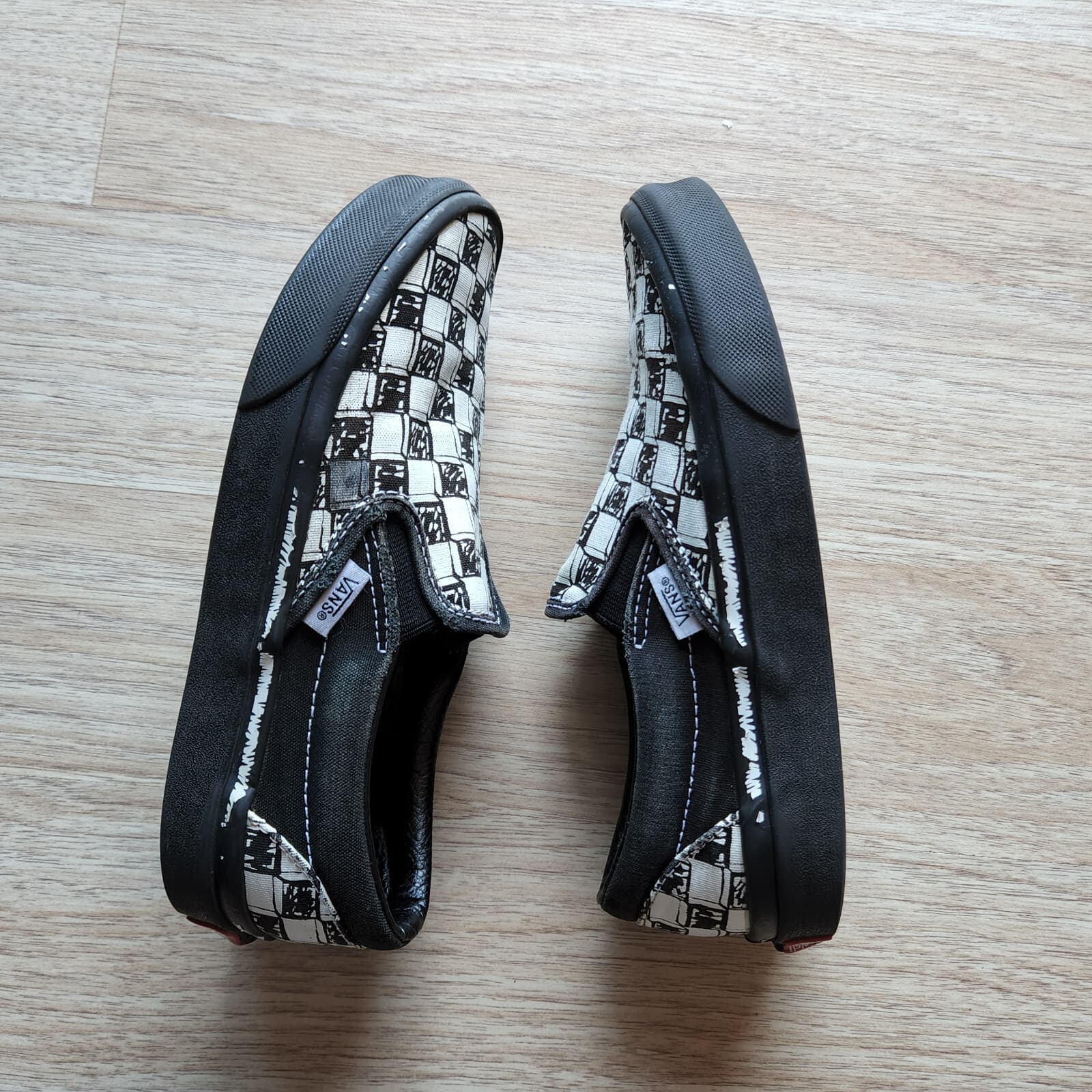 Vans Sketch Checkerboard Slip-On Canvas Sneaker Black White Unisex US-W5.5 M4 - Thumbnail 9