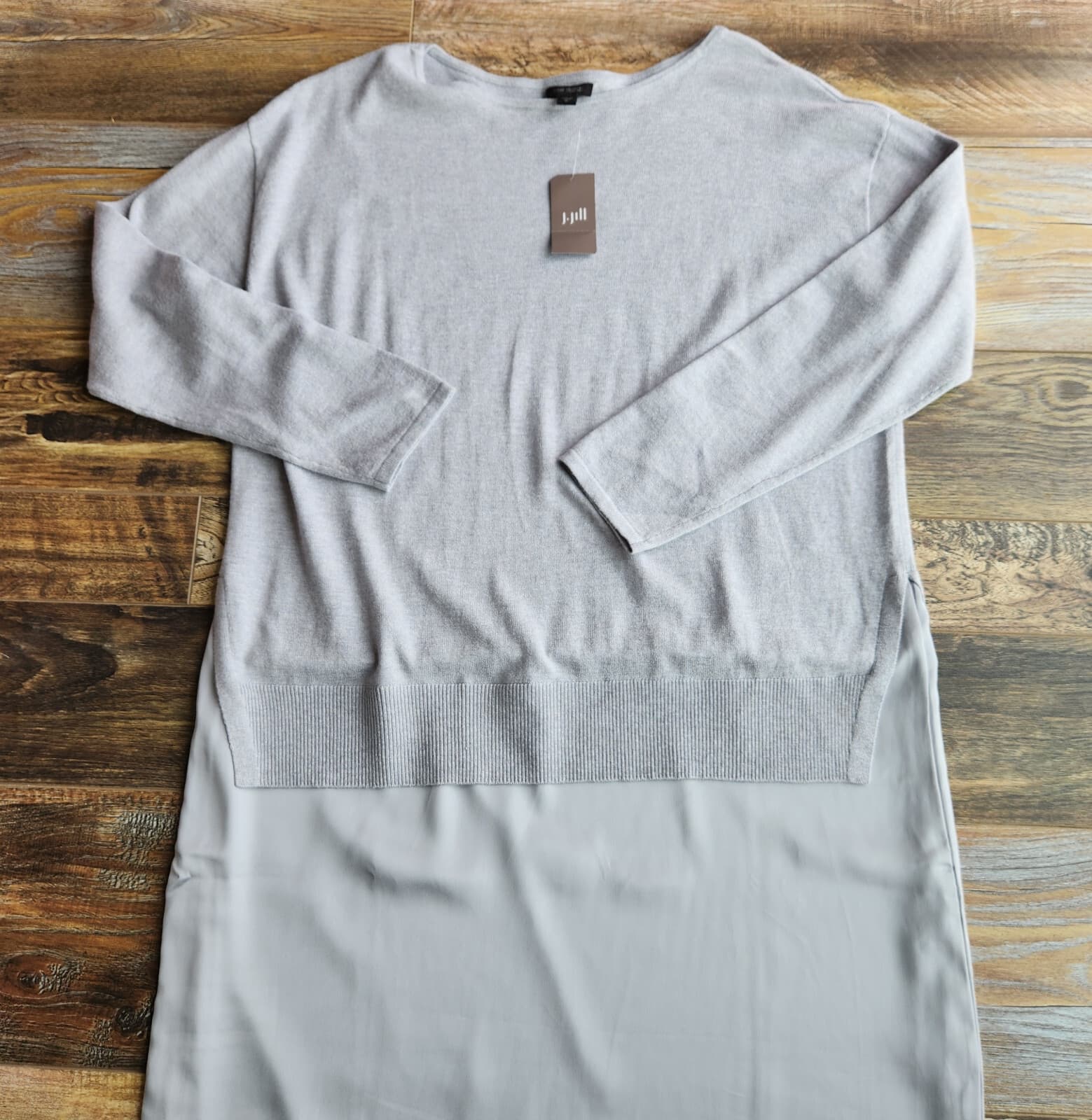 NWT J.Jill Wearever Collection Maxi Sweater Dress Mix Media Knit Satin Grey Sz.M - Thumbnail 5
