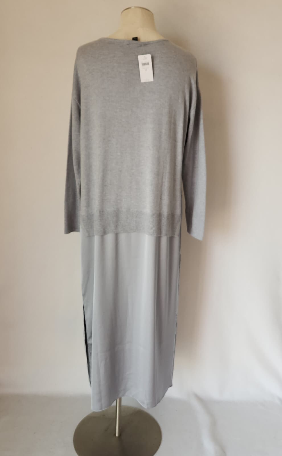NWT J.Jill Wearever Collection Maxi Sweater Dress Mix Media Knit Satin Grey Sz.M - Thumbnail 8