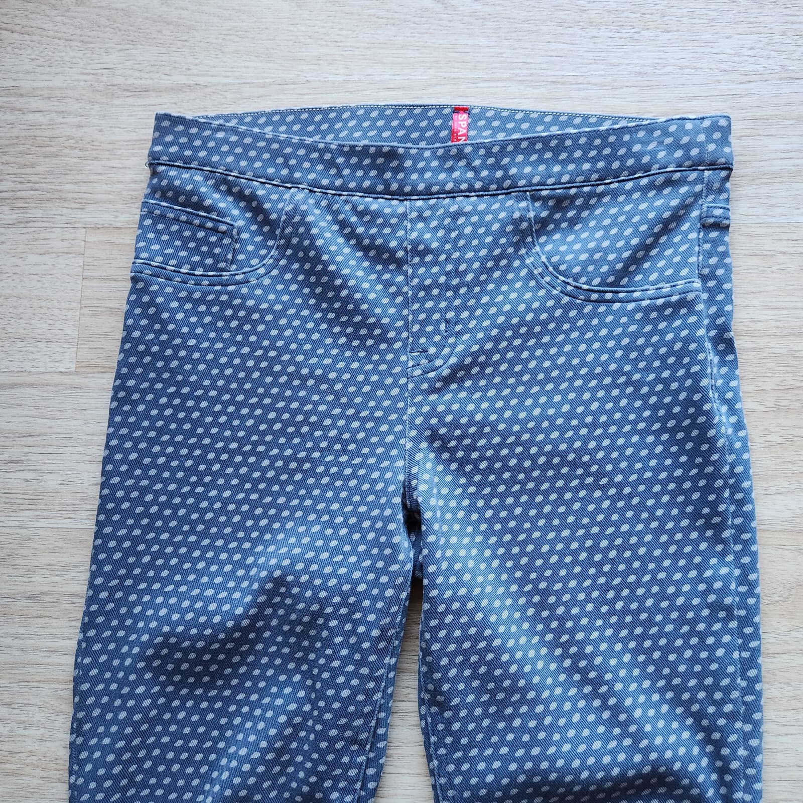 SPANX Jean-ish Ankle Leggings Stretch Pull-On Back-Pocket Polka Dot Blue Grey M - Thumbnail 3