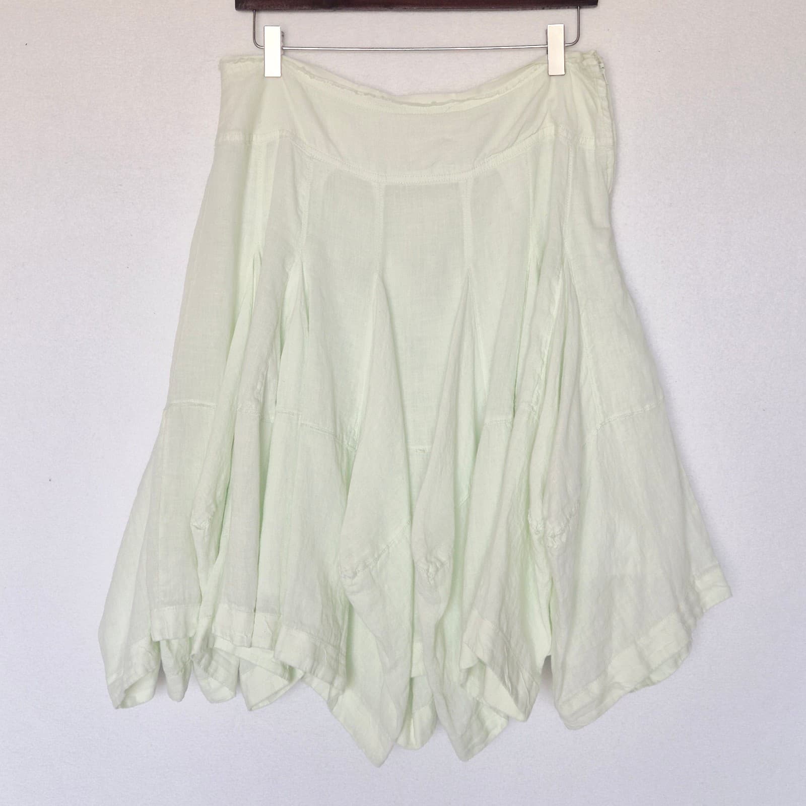 By Anthropologie 100% Linen Godet A-Line Skirt Zip Lined Light Green Women's L - Thumbnail 6