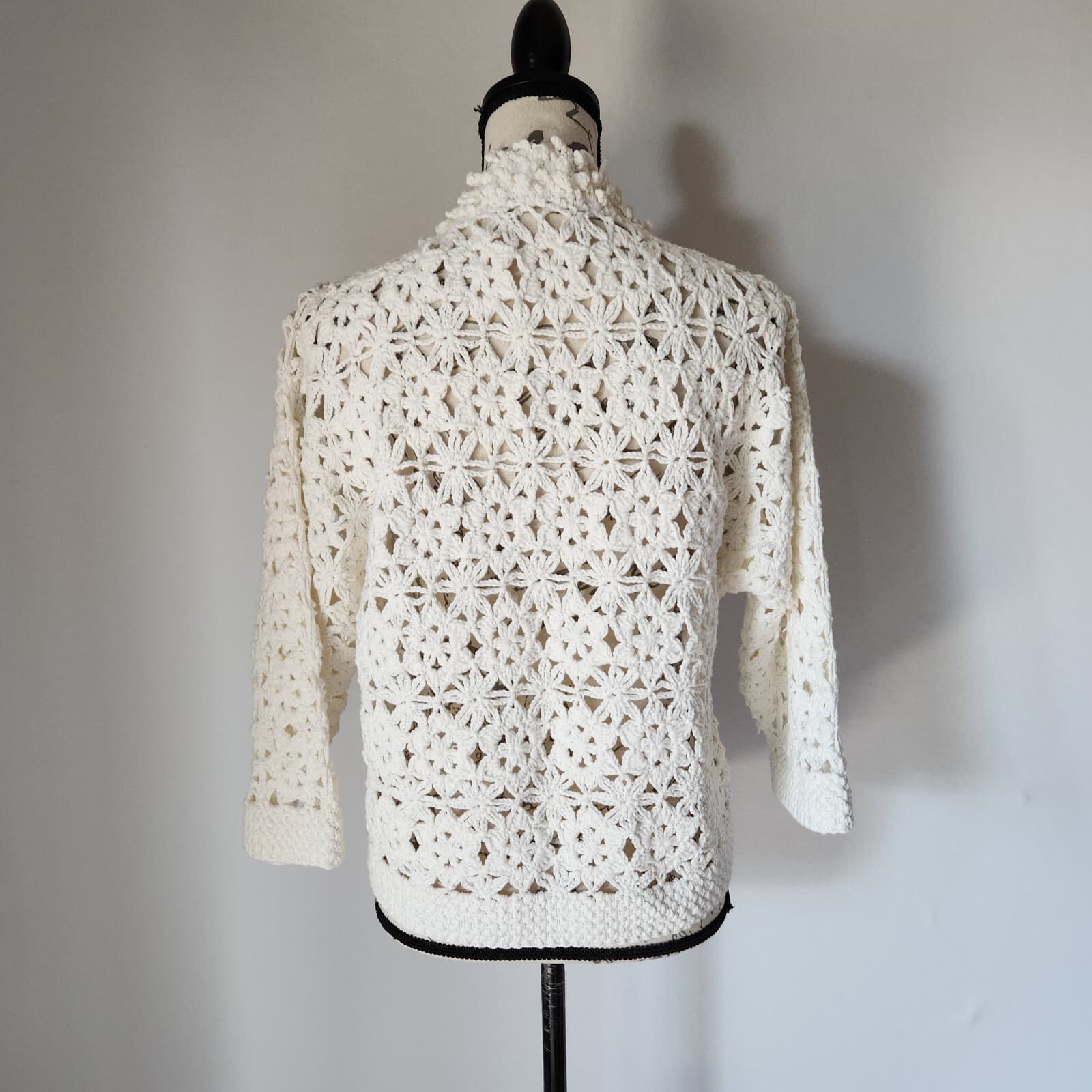 HAIKU Crochet Open Front Cardigan 3/4 Sleeve 100% Cotton White Women Sz.M - Thumbnail 5