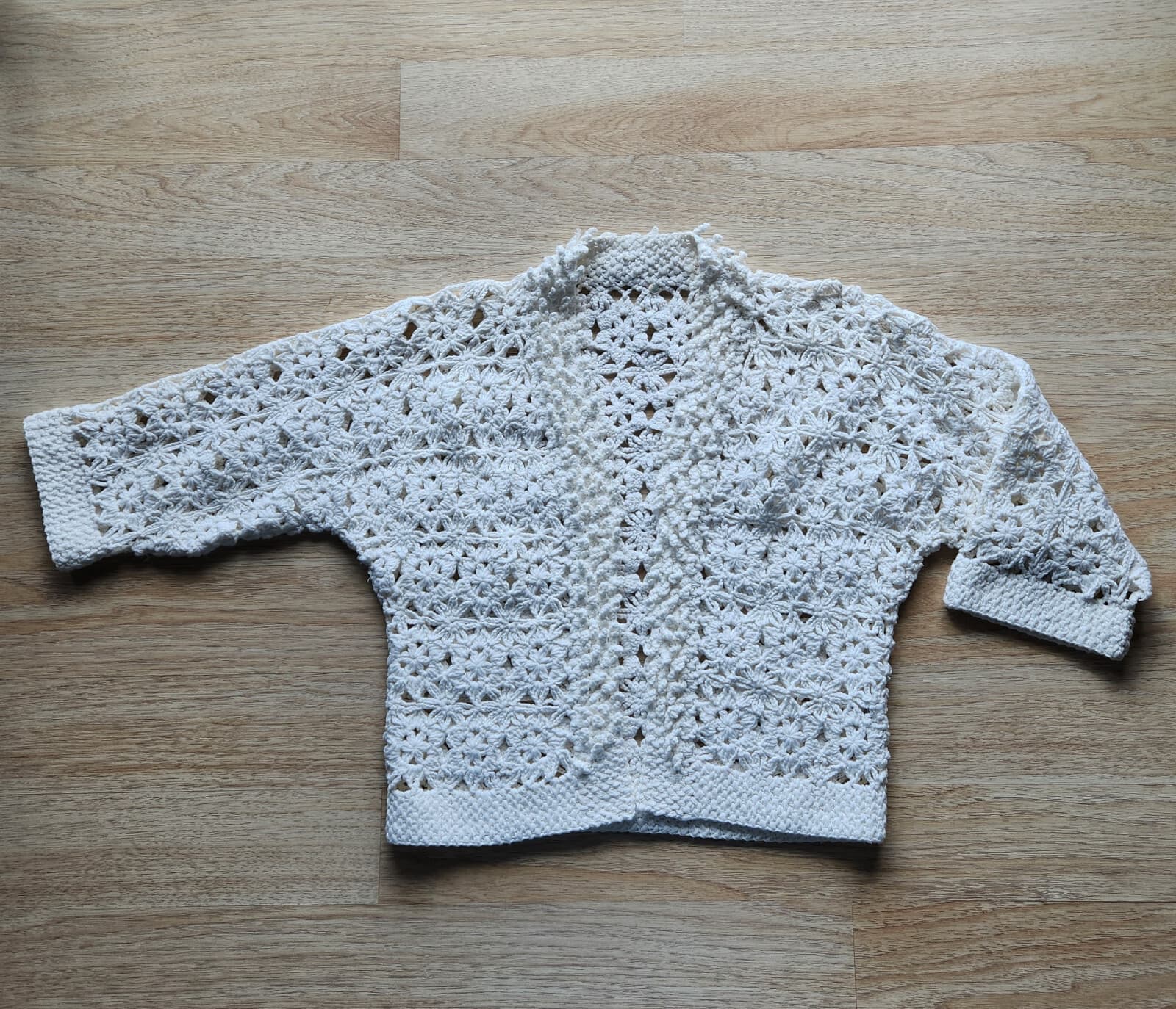 HAIKU Crochet Open Front Cardigan 3/4 Sleeve 100% Cotton White Women Sz.M - Thumbnail 3