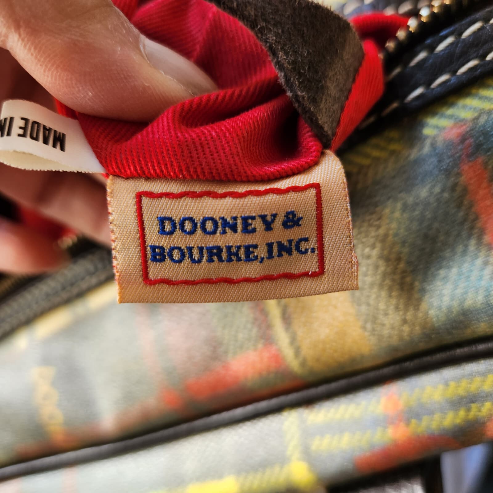 Dooney & Bourke Ladybug Multicolor Plaid Madras Black Leather Tassel Satchel Bag - Thumbnail 14