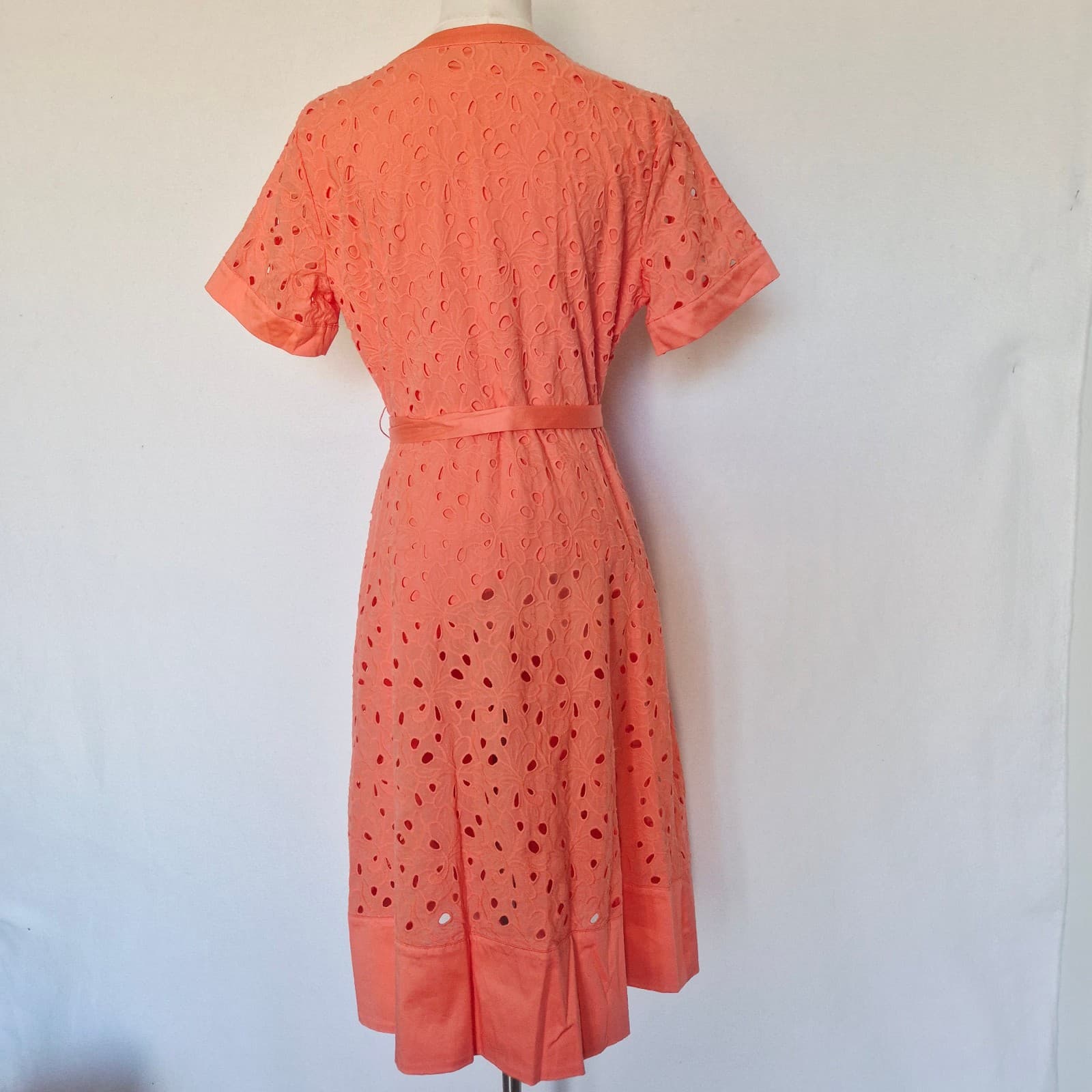 NWoT Karl Lagerfeld Cotton Eyelet Belted Midi Shirt Dress Button Orange Sz.12P - Thumbnail 7