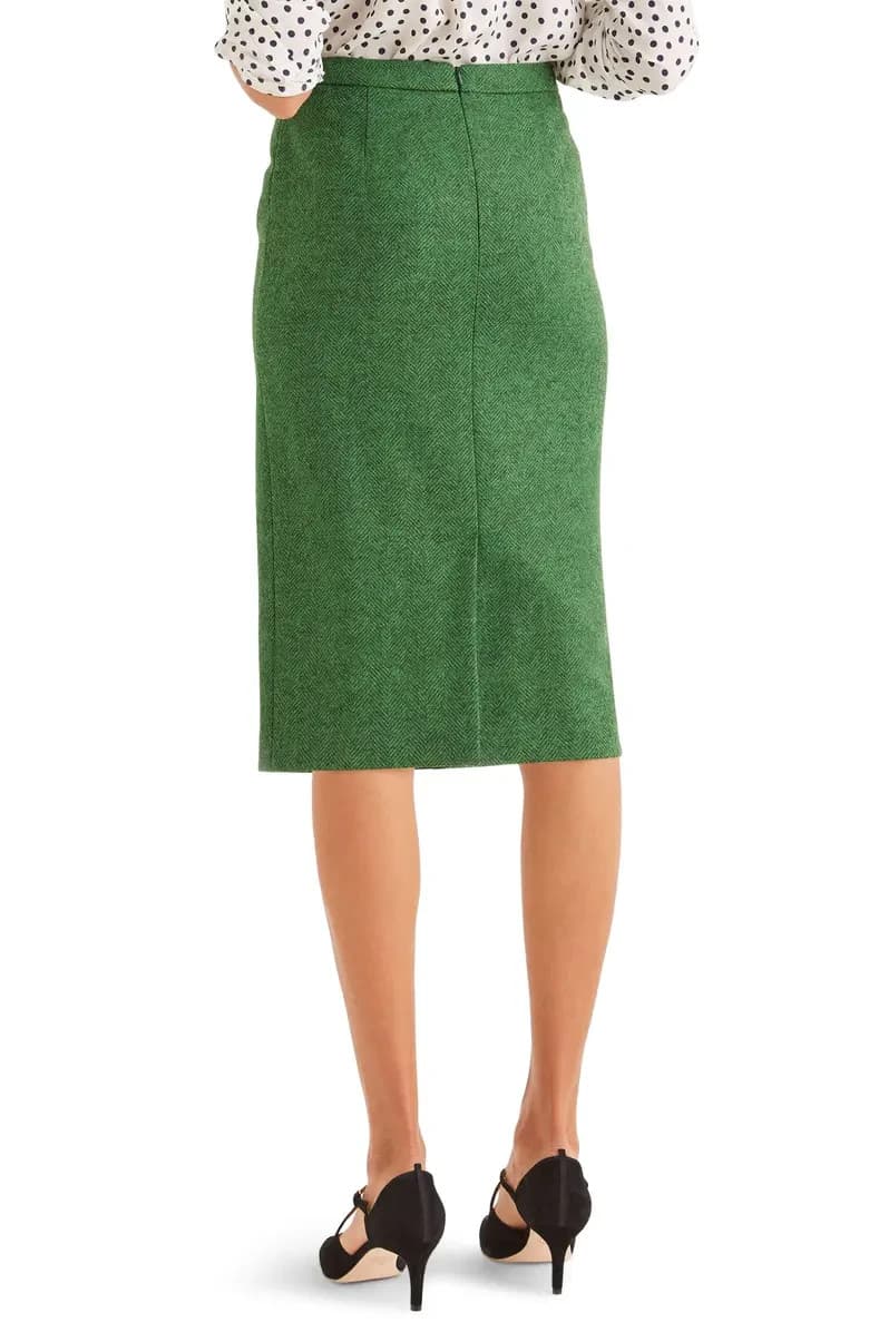Boden Heritage British Tweed 100% Wool Herringbone Pencil Skirt Green Women's 6P - Thumbnail 6