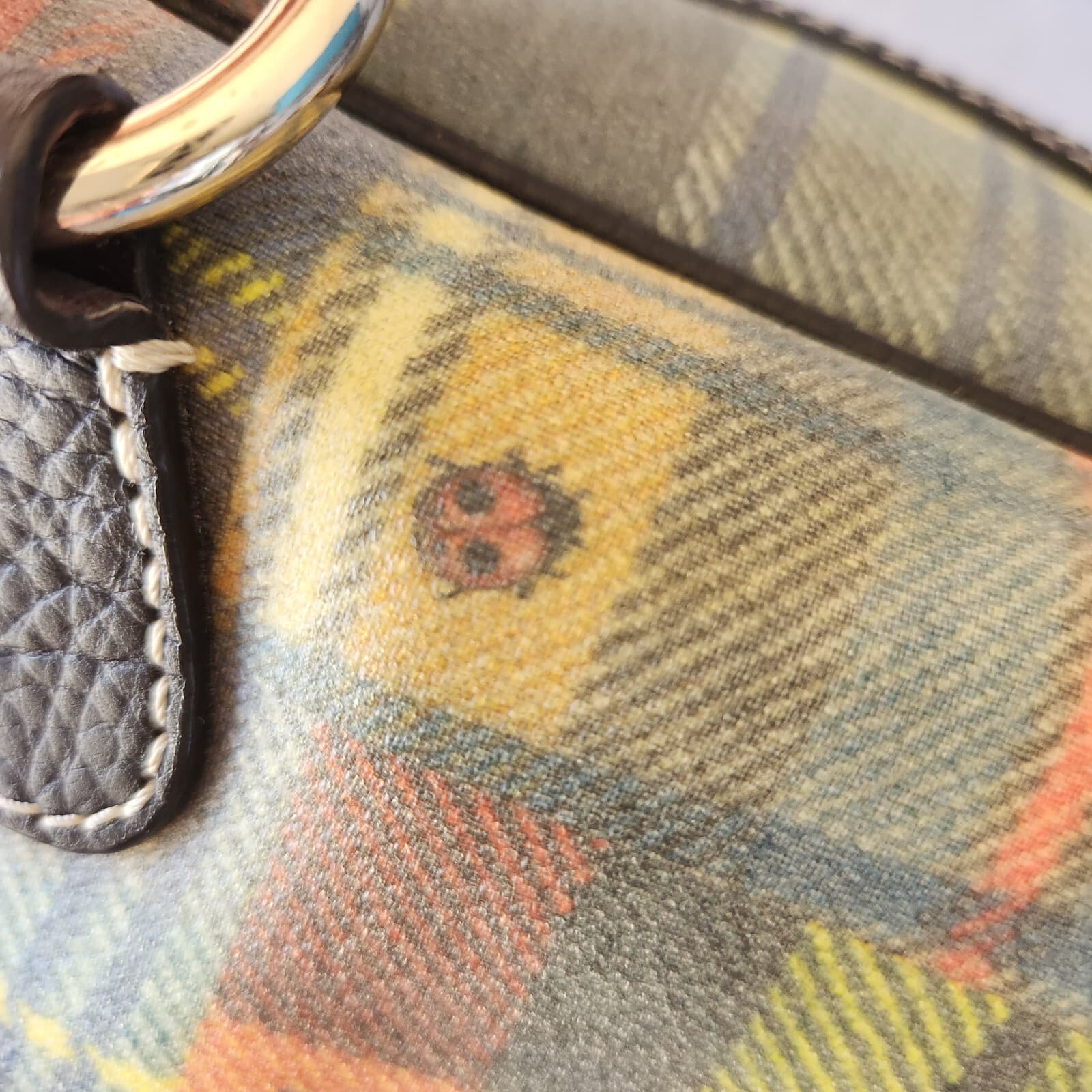 Dooney & Bourke Ladybug Multicolor Plaid Madras Black Leather Tassel Satchel Bag - Thumbnail 11