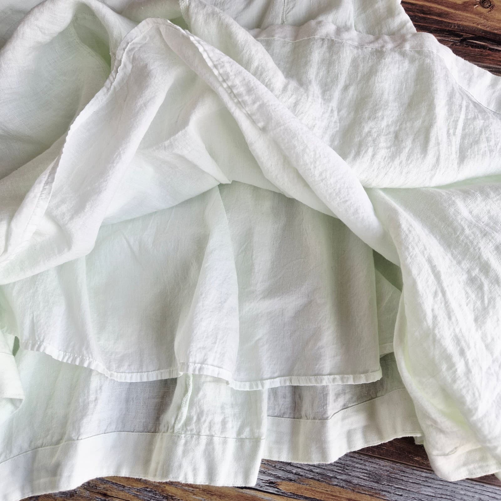 By Anthropologie 100% Linen Godet A-Line Skirt Zip Lined Light Green Women's L - Thumbnail 12