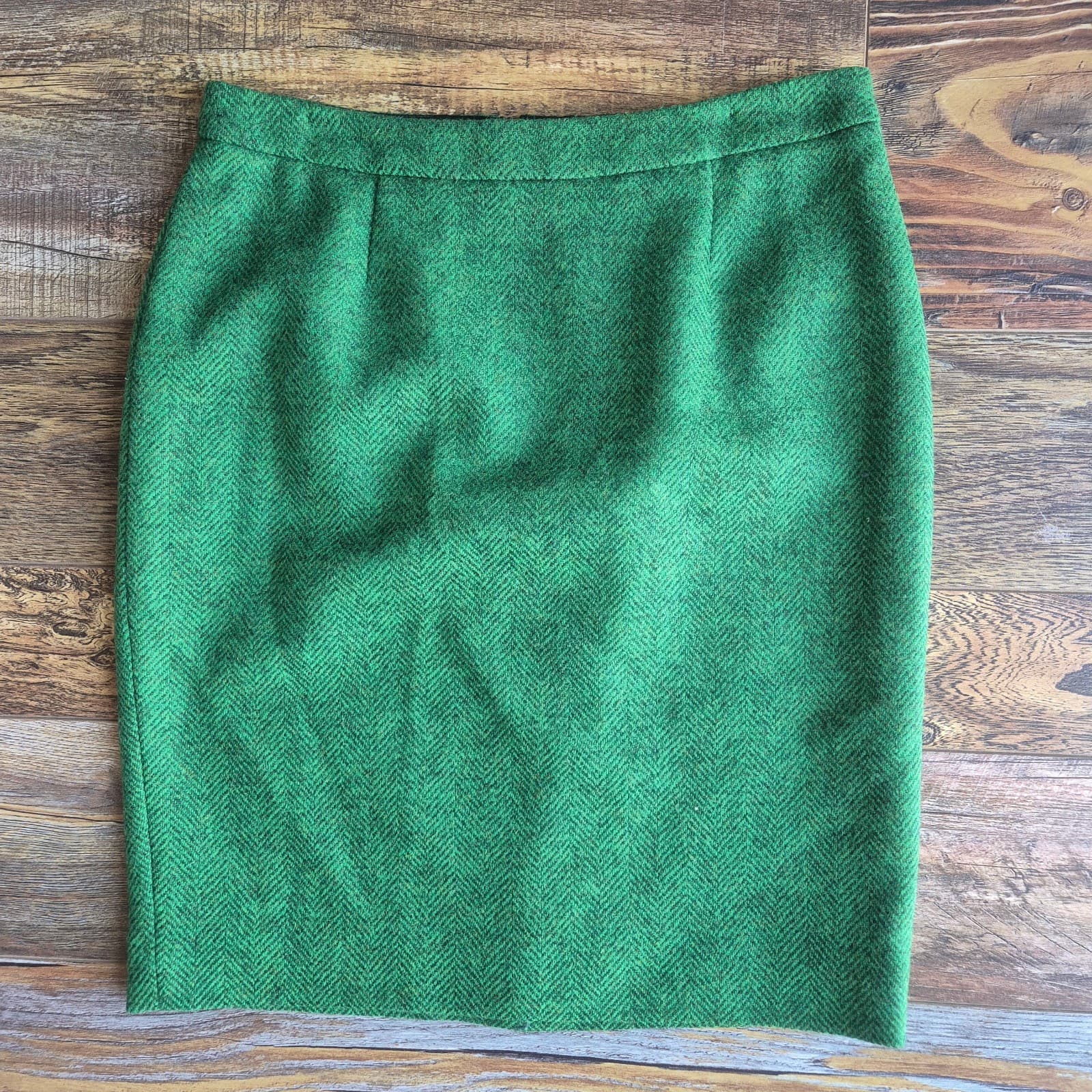 Boden Heritage British Tweed 100% Wool Herringbone Pencil Skirt Green Women's 6P - Thumbnail 4