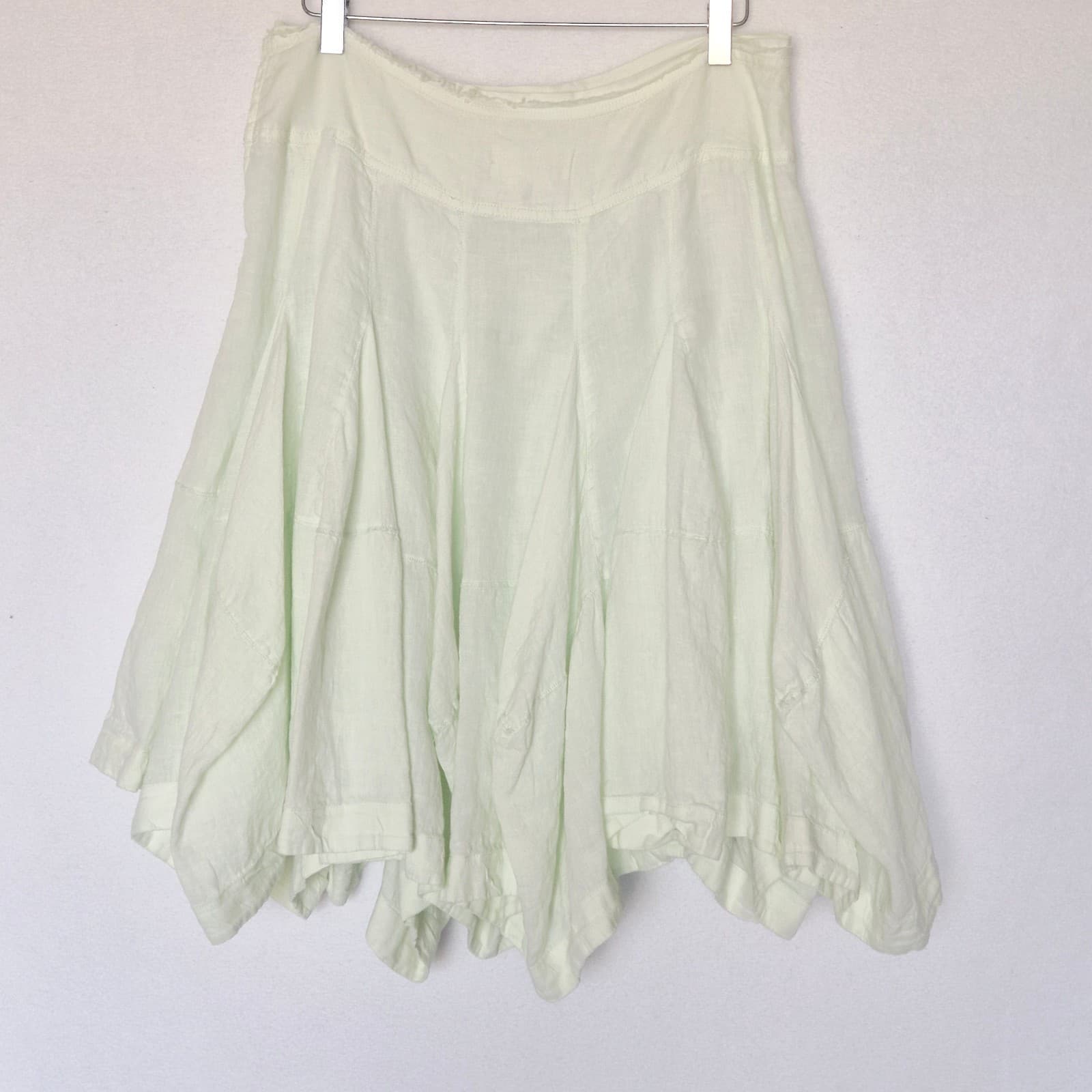 By Anthropologie 100% Linen Godet A-Line Skirt Zip Lined Light Green Women's L - Thumbnail 7