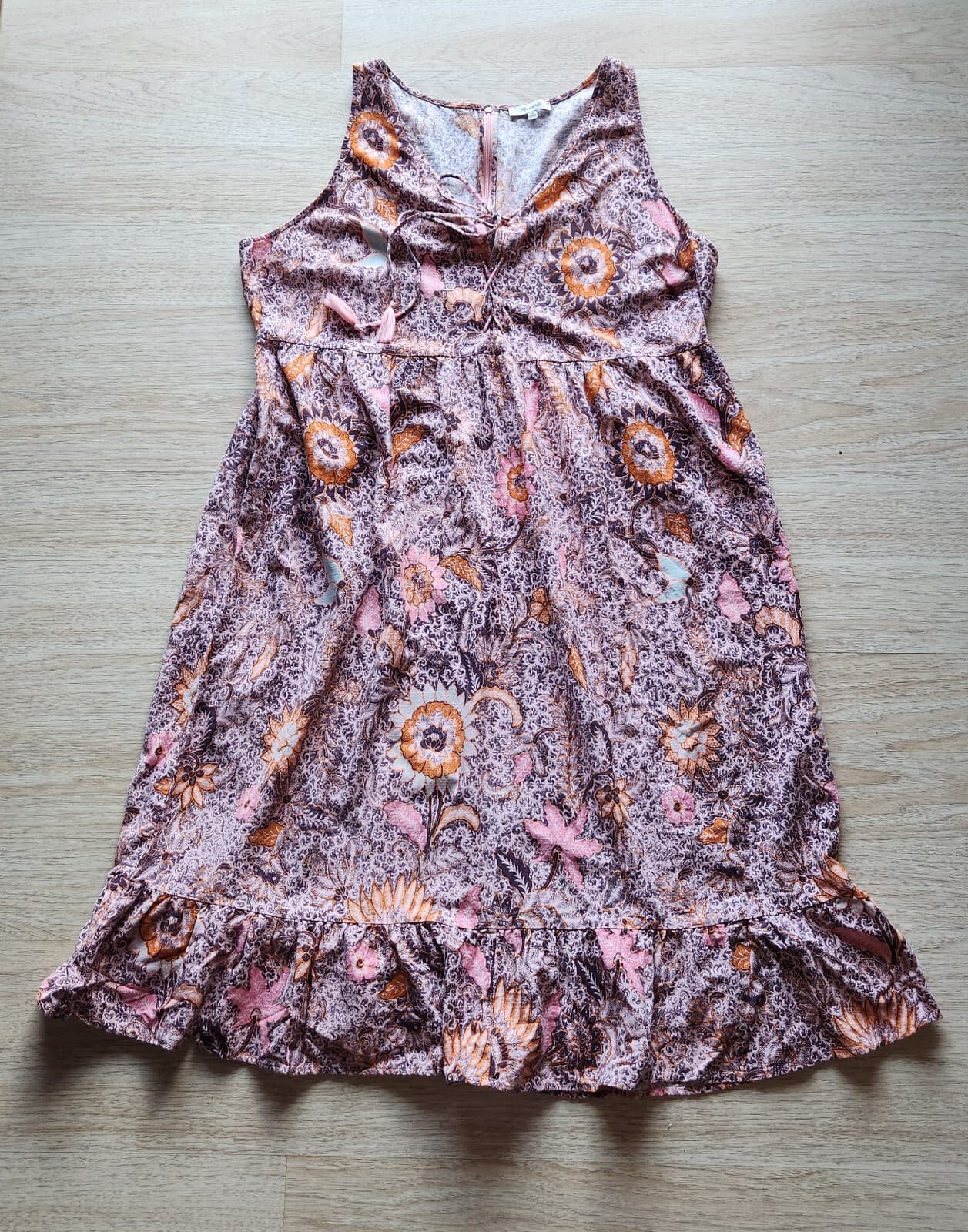 Madewell Floral Lace-Up Midi Dress Ruffle-Hem Sleeveless Bali Blooms Pink Sz.20 - Thumbnail 8