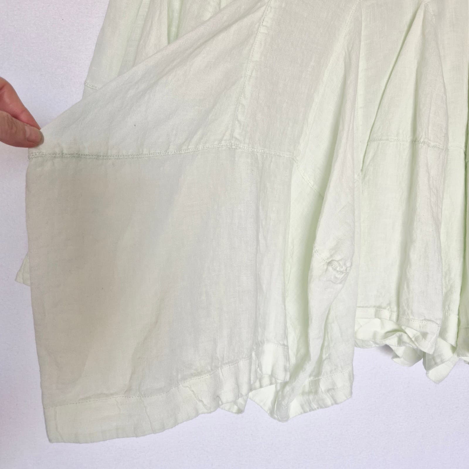 By Anthropologie 100% Linen Godet A-Line Skirt Zip Lined Light Green Women's L - Thumbnail 10