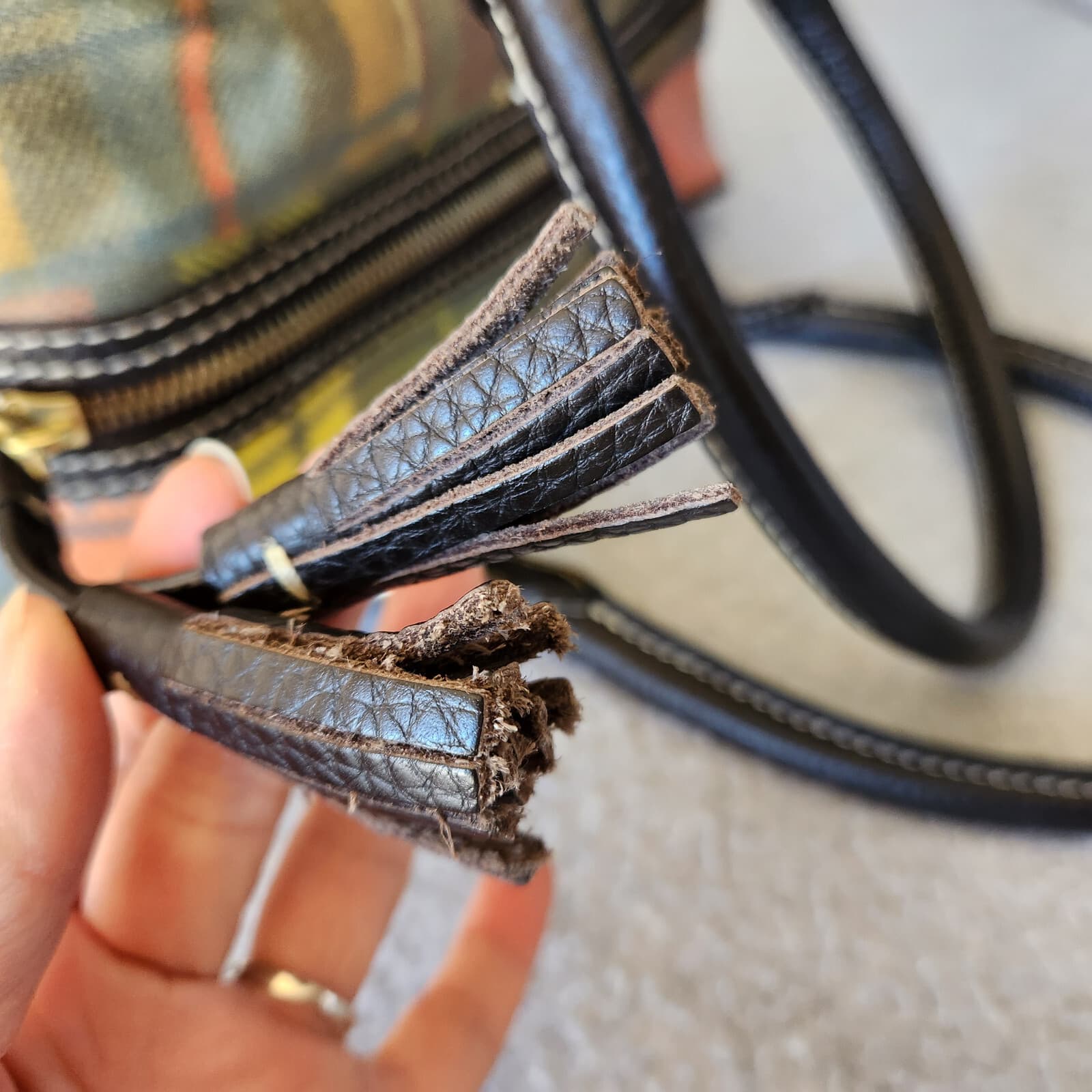 Dooney & Bourke Ladybug Multicolor Plaid Madras Black Leather Tassel Satchel Bag - Thumbnail 9