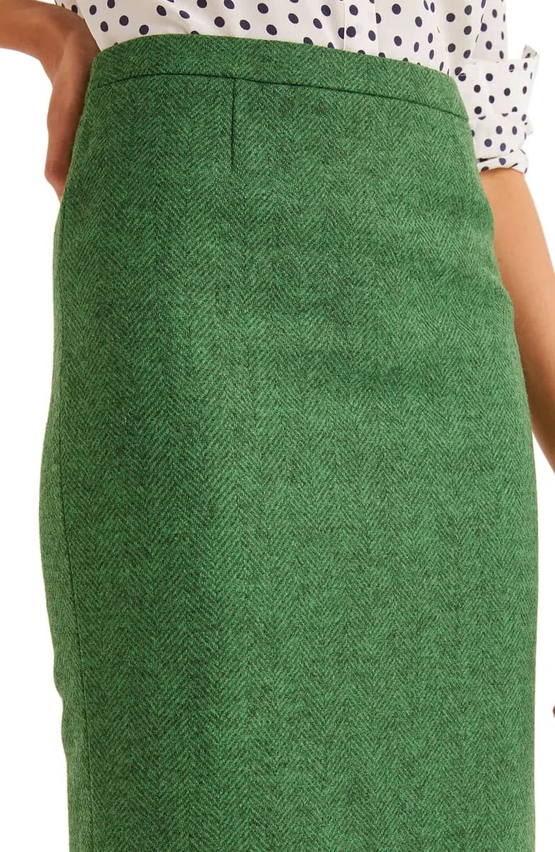Boden Heritage British Tweed 100% Wool Herringbone Pencil Skirt Green Women's 6P - Thumbnail 2