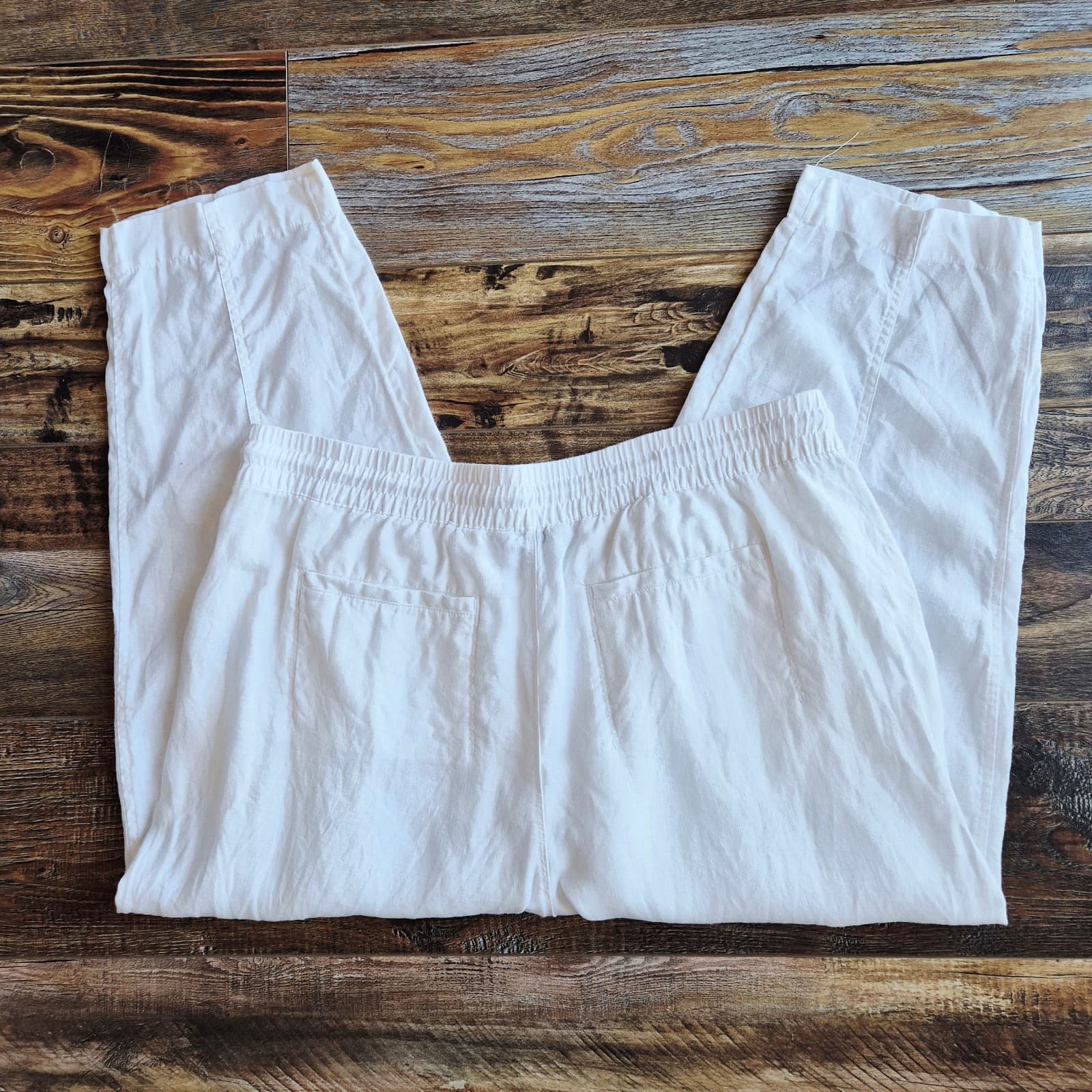 Athleta Retreat High Rise Linen Ankle Pants Elastic Waist Zip-Pocket White Sz.1X - Thumbnail 4