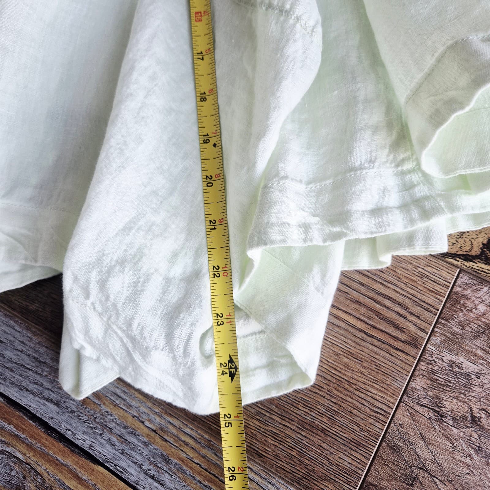 By Anthropologie 100% Linen Godet A-Line Skirt Zip Lined Light Green Women's L - Thumbnail 16
