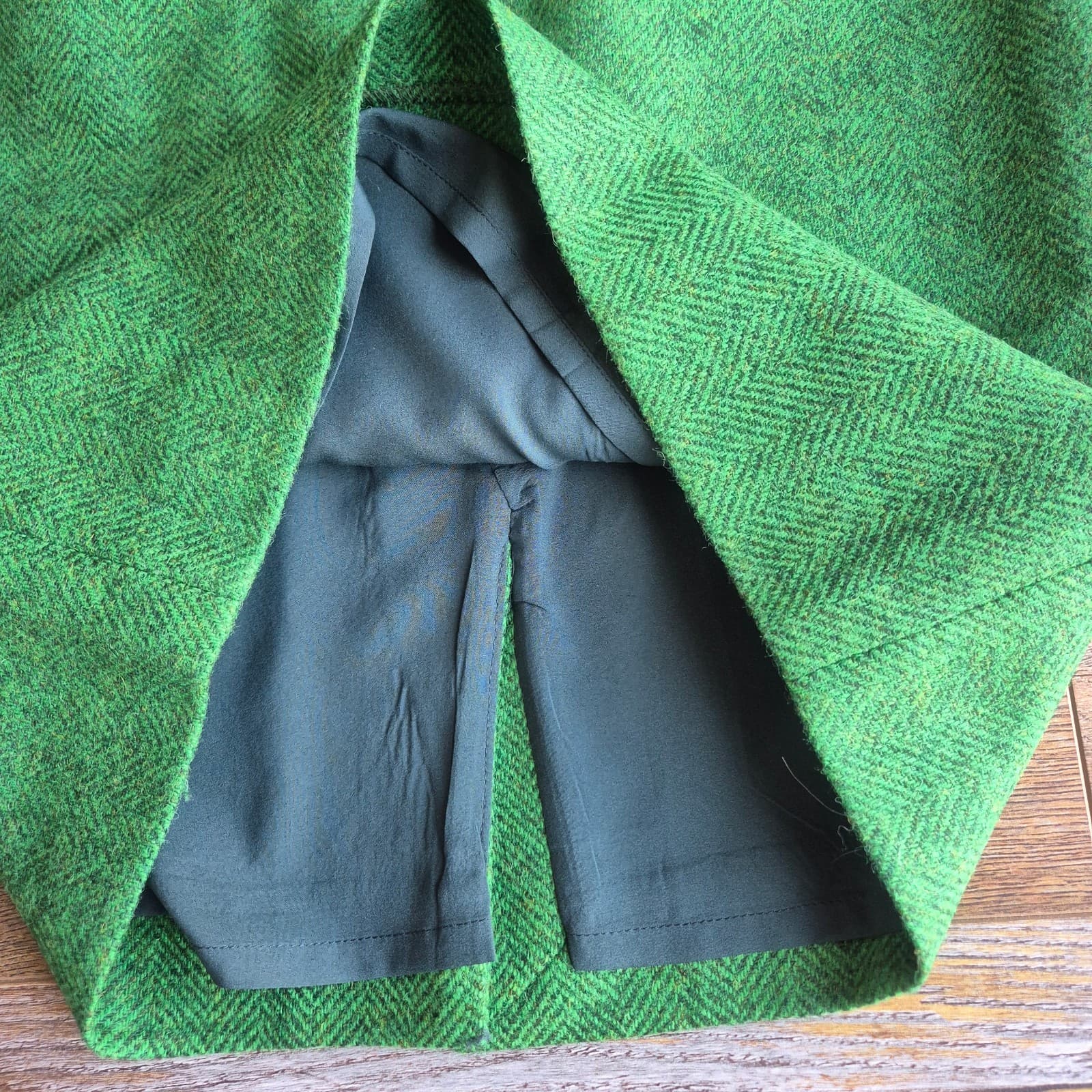 Boden Heritage British Tweed 100% Wool Herringbone Pencil Skirt Green Women's 6P - Thumbnail 8