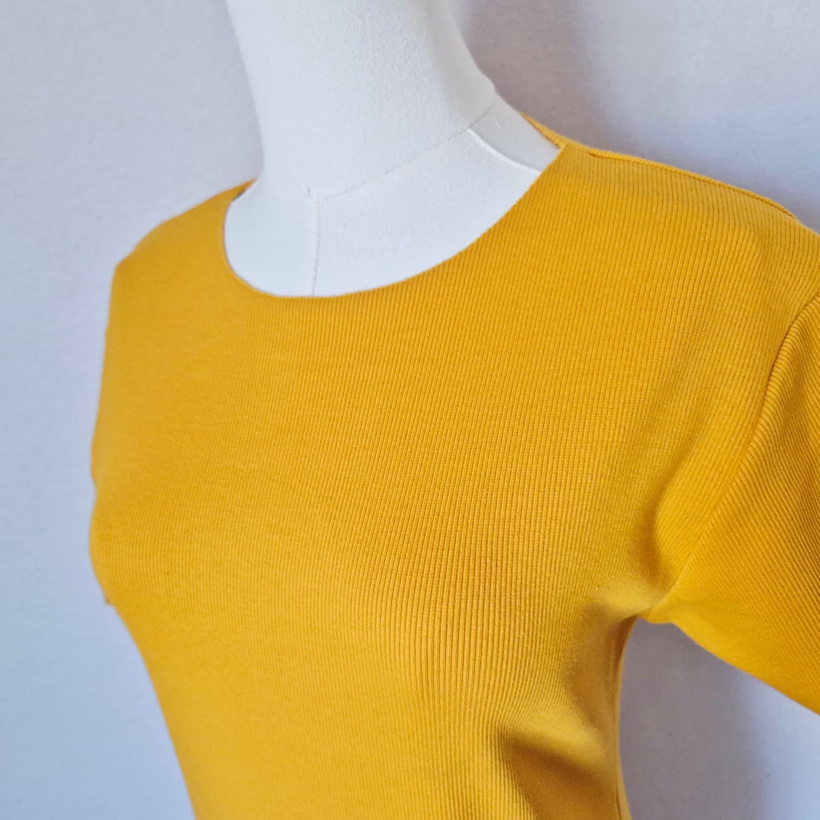 NWoT Charlotte Ribbed Knit Maxi Dress Short Sleeve Raw-Hem Mustard Bust 32" (S) - Thumbnail 5