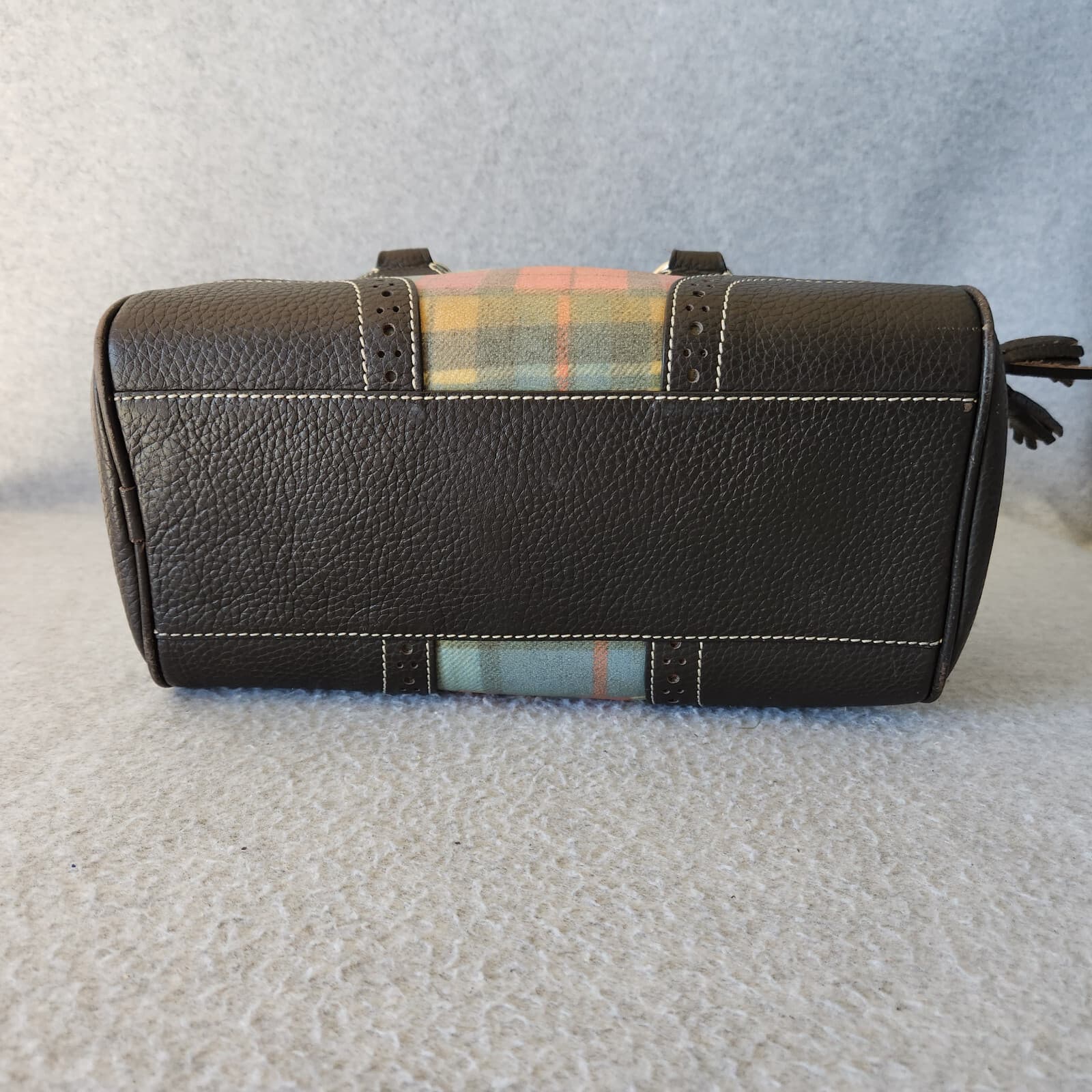 Dooney & Bourke Ladybug Multicolor Plaid Madras Black Leather Tassel Satchel Bag - Thumbnail 4