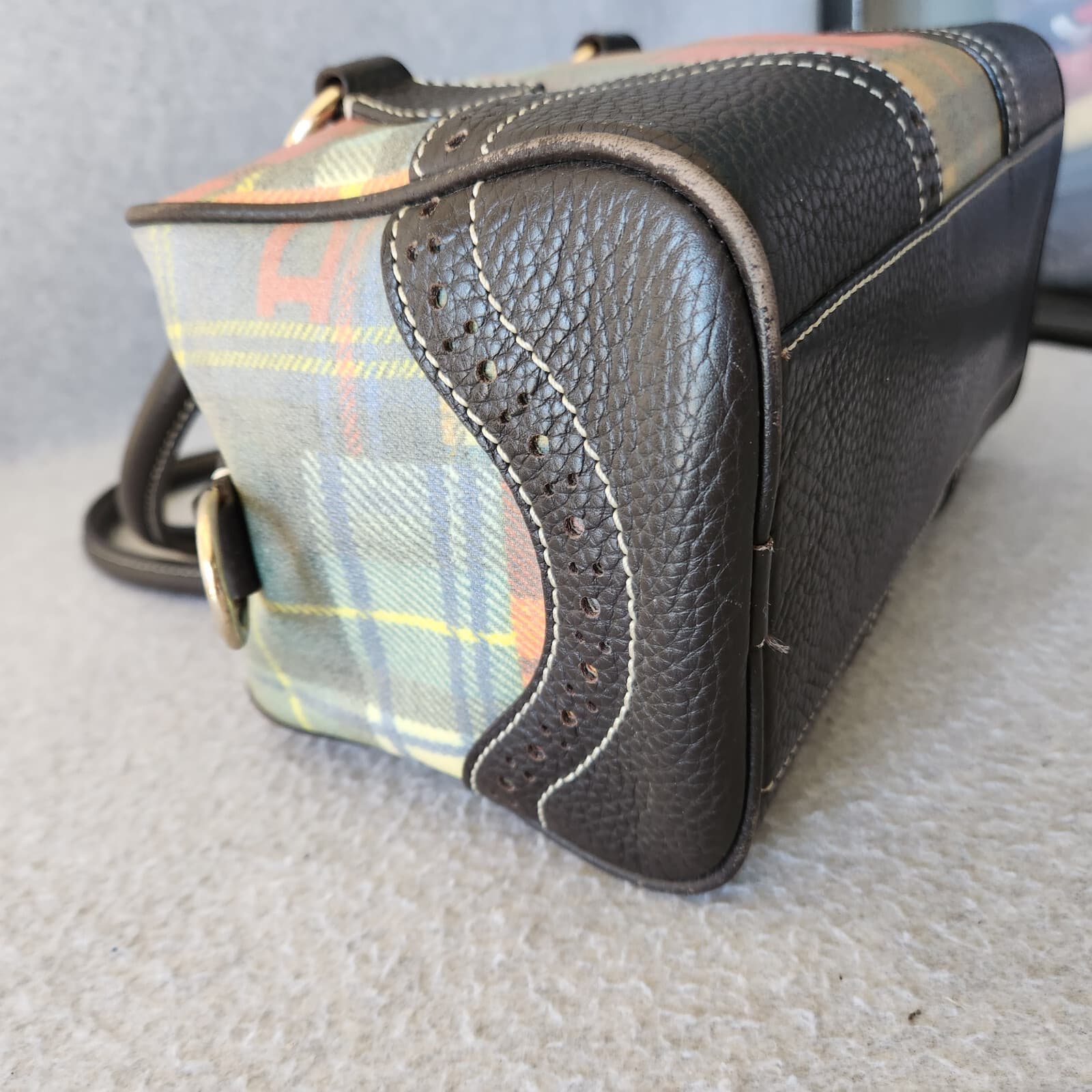 Dooney & Bourke Ladybug Multicolor Plaid Madras Black Leather Tassel Satchel Bag - Thumbnail 7