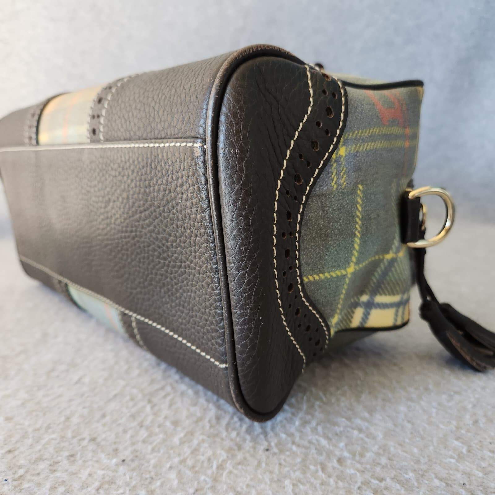Dooney & Bourke Ladybug Multicolor Plaid Madras Black Leather Tassel Satchel Bag - Thumbnail 5