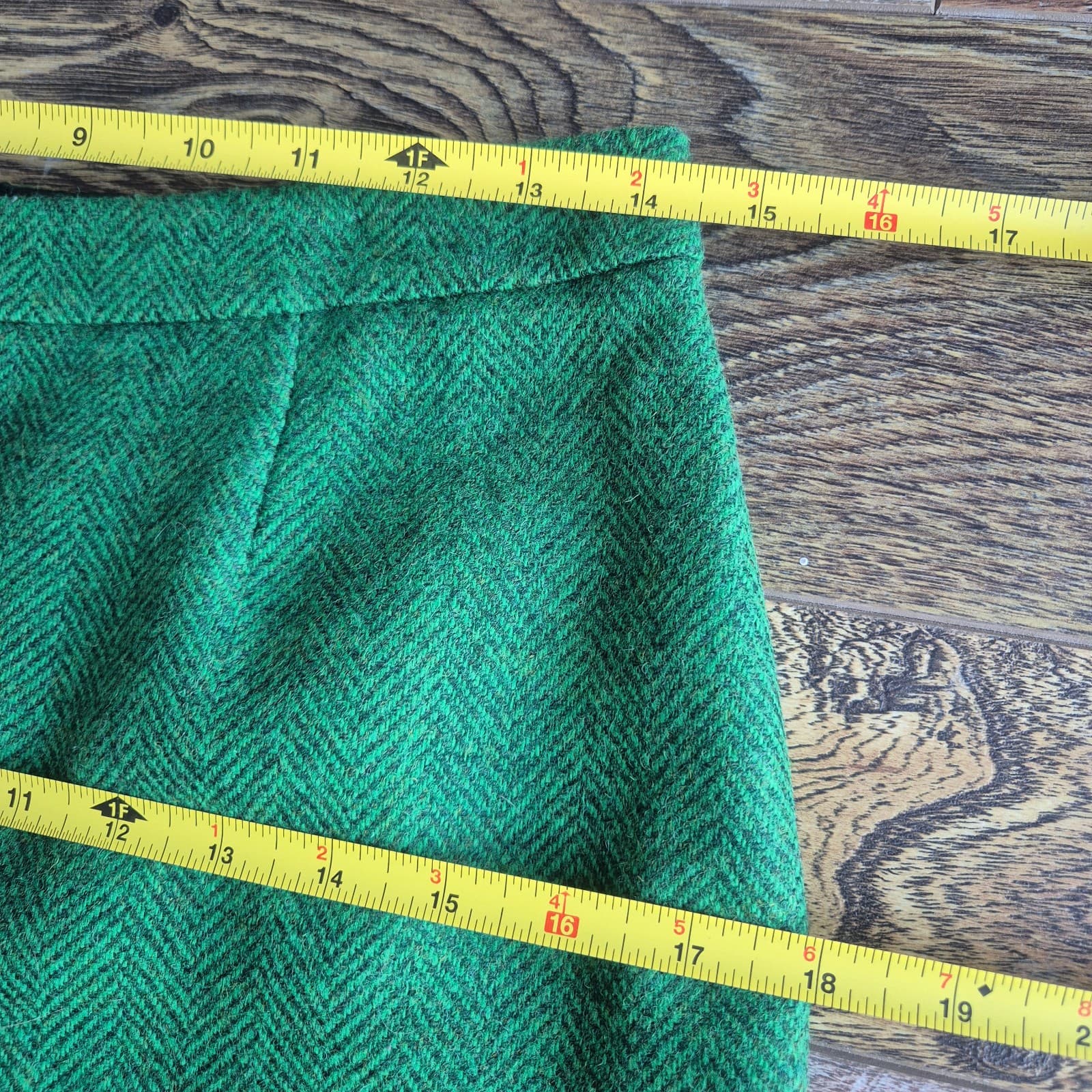 Boden Heritage British Tweed 100% Wool Herringbone Pencil Skirt Green Women's 6P - Thumbnail 11