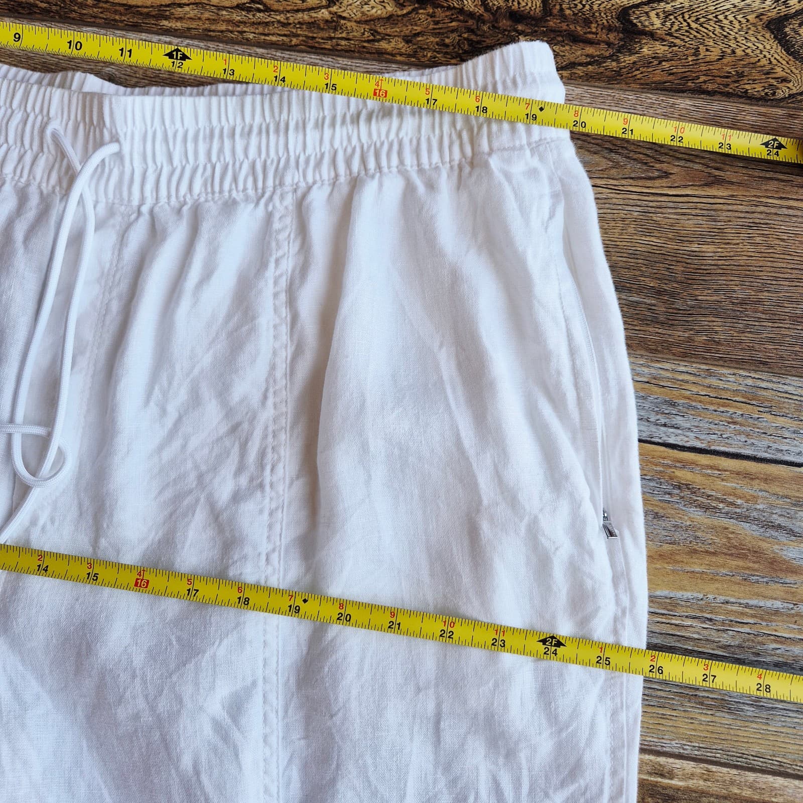 Athleta Retreat High Rise Linen Ankle Pants Elastic Waist Zip-Pocket White Sz.1X - Thumbnail 10