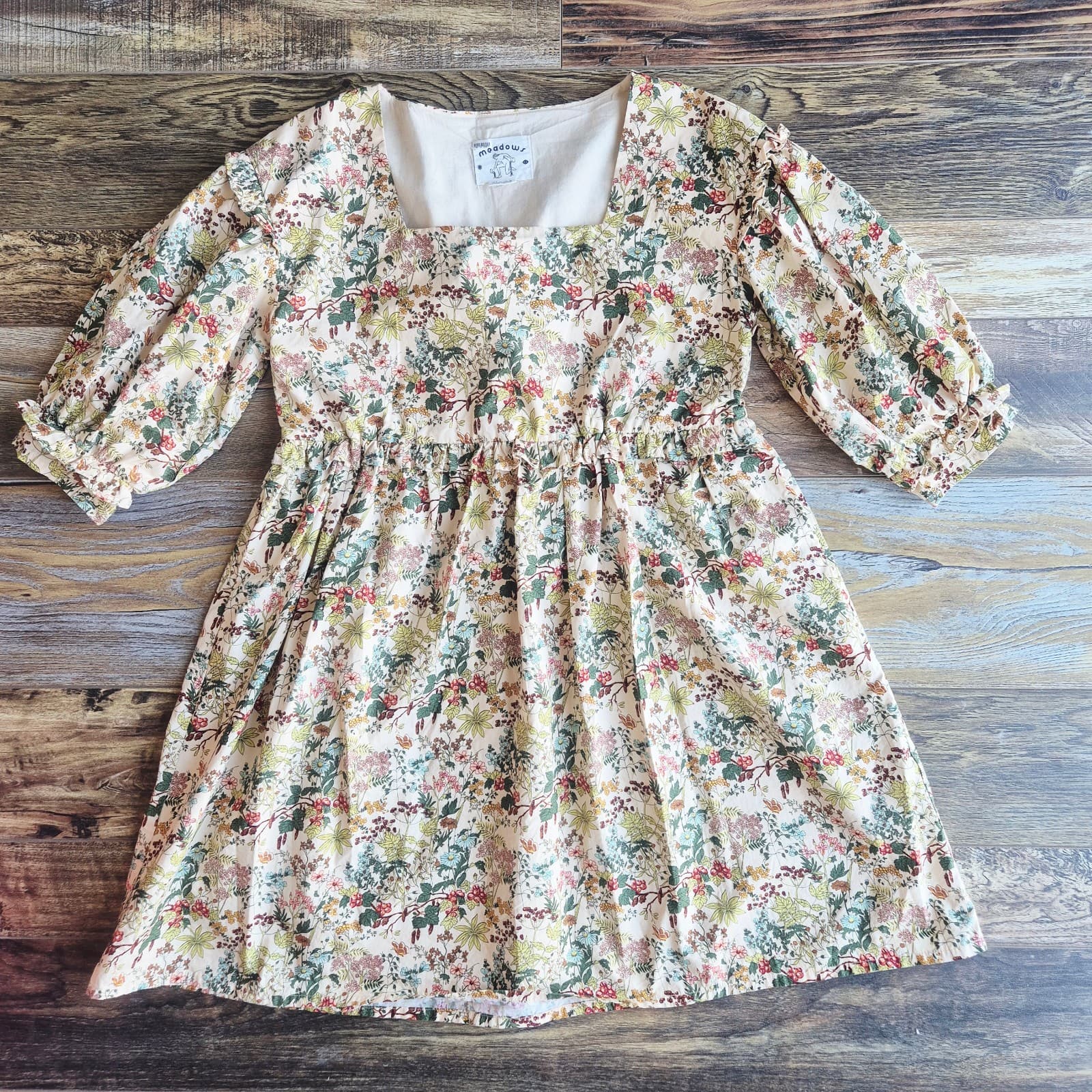 Meadows Daphne Wildflower Babydoll Mini Dress Puff Sleeve Organic Cotton Size 2 - Thumbnail 6
