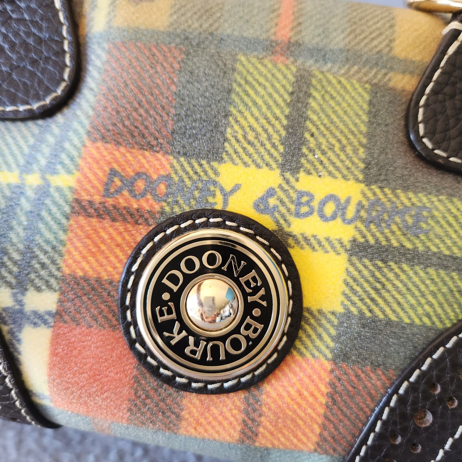 Dooney & Bourke Ladybug Multicolor Plaid Madras Black Leather Tassel Satchel Bag - Thumbnail 10