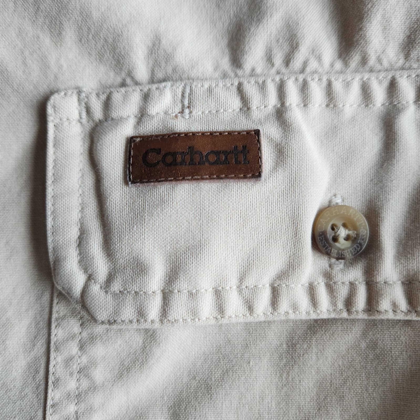 Vintage Charhartt 100% Cotton Button-Down Shirt Long Sleeve Beige Men's XL-Tall - Thumbnail 3