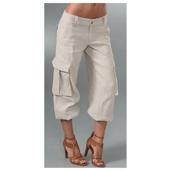 Alice & Olivia Base Linen Blend Cargo Tapered Cropped Pants Relaxed Green Sz.8 - Thumbnail 4