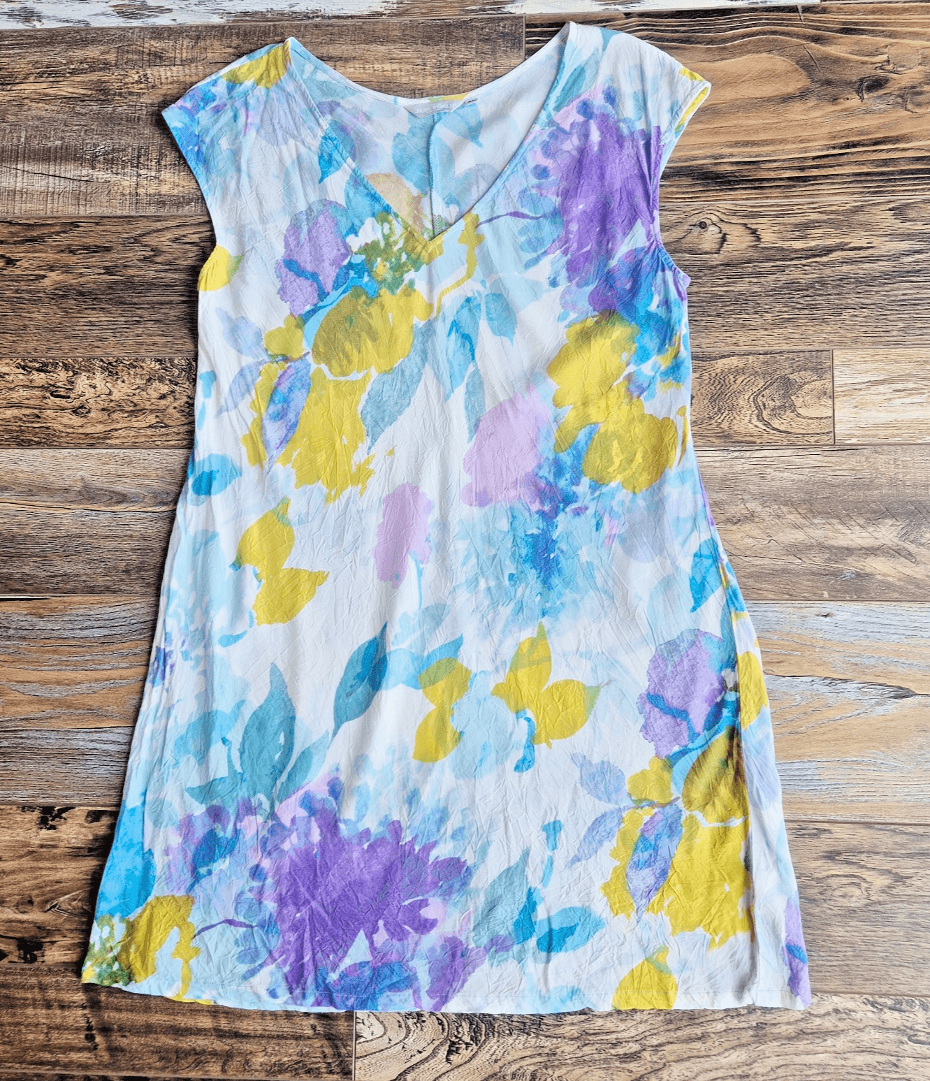 Jams World Hawaii Winter Blossoms Watercolor Floral Tunic Sleeveless Dress Sz.XL - Thumbnail 4