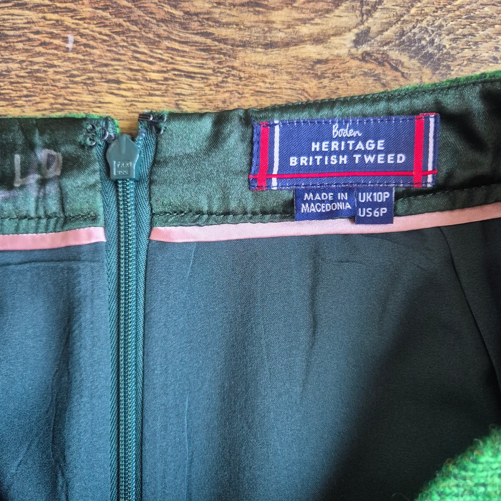 Boden Heritage British Tweed 100% Wool Herringbone Pencil Skirt Green Women's 6P - Thumbnail 9