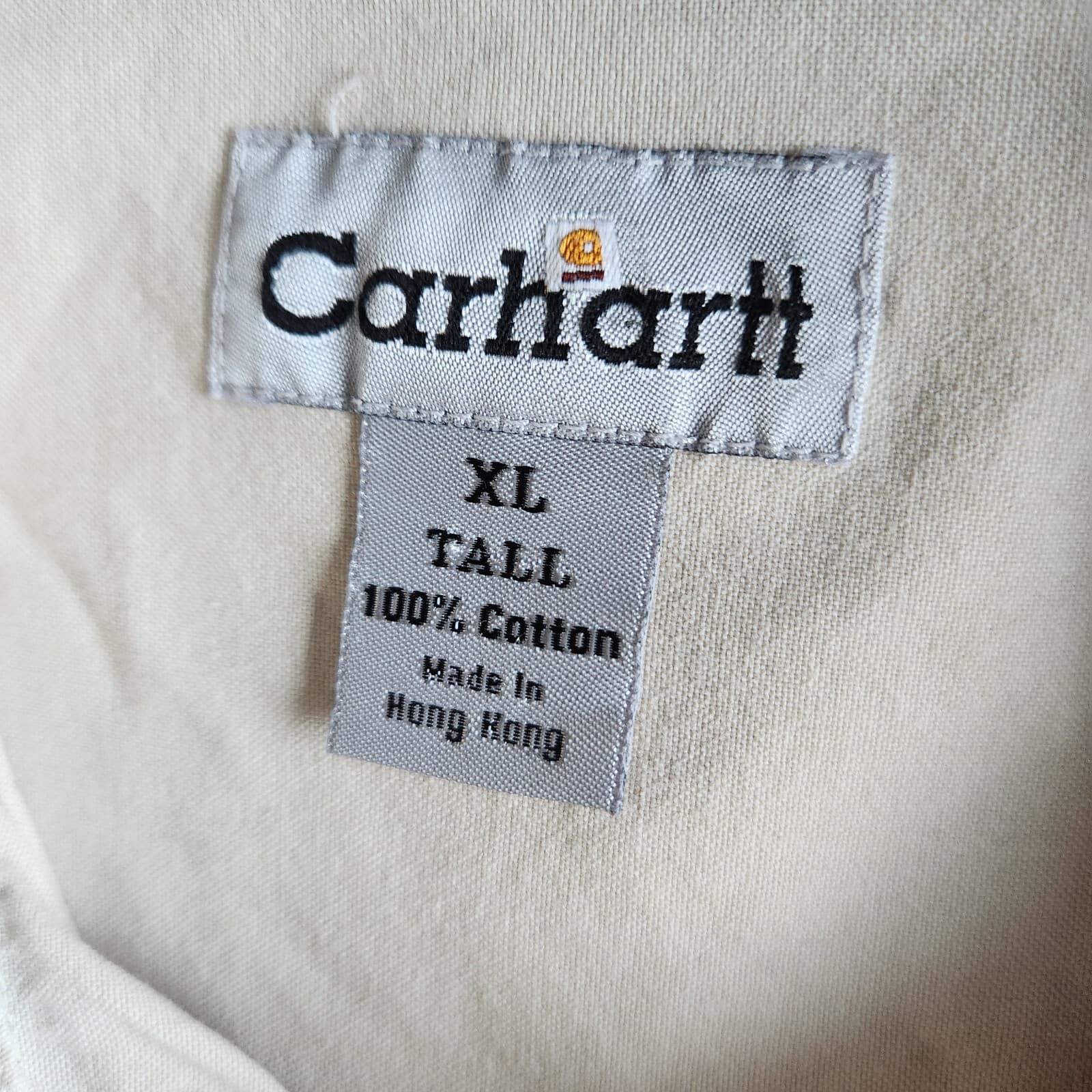 Vintage Charhartt 100% Cotton Button-Down Shirt Long Sleeve Beige Men's XL-Tall - Thumbnail 5