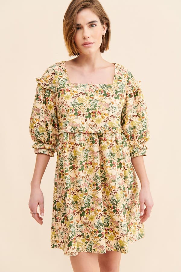 Meadows Daphne Wildflower Babydoll Mini Dress Puff Sleeve Organic Cotton Size 2 - Thumbnail 2